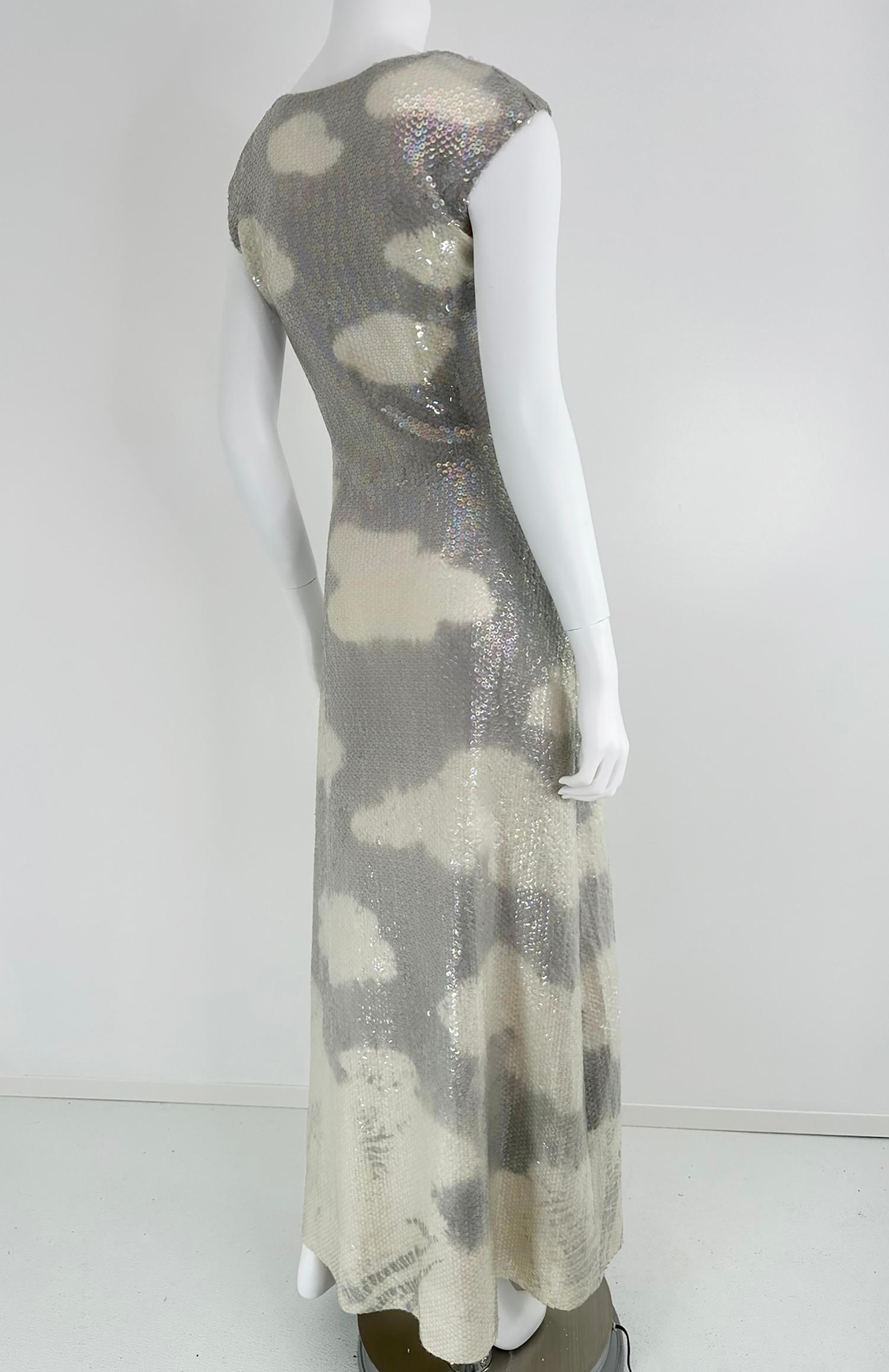 Halston Iconic Clouds Dress in Stormy Grey & Cream Iridescent Sequins Mid 1970s For Sale 3