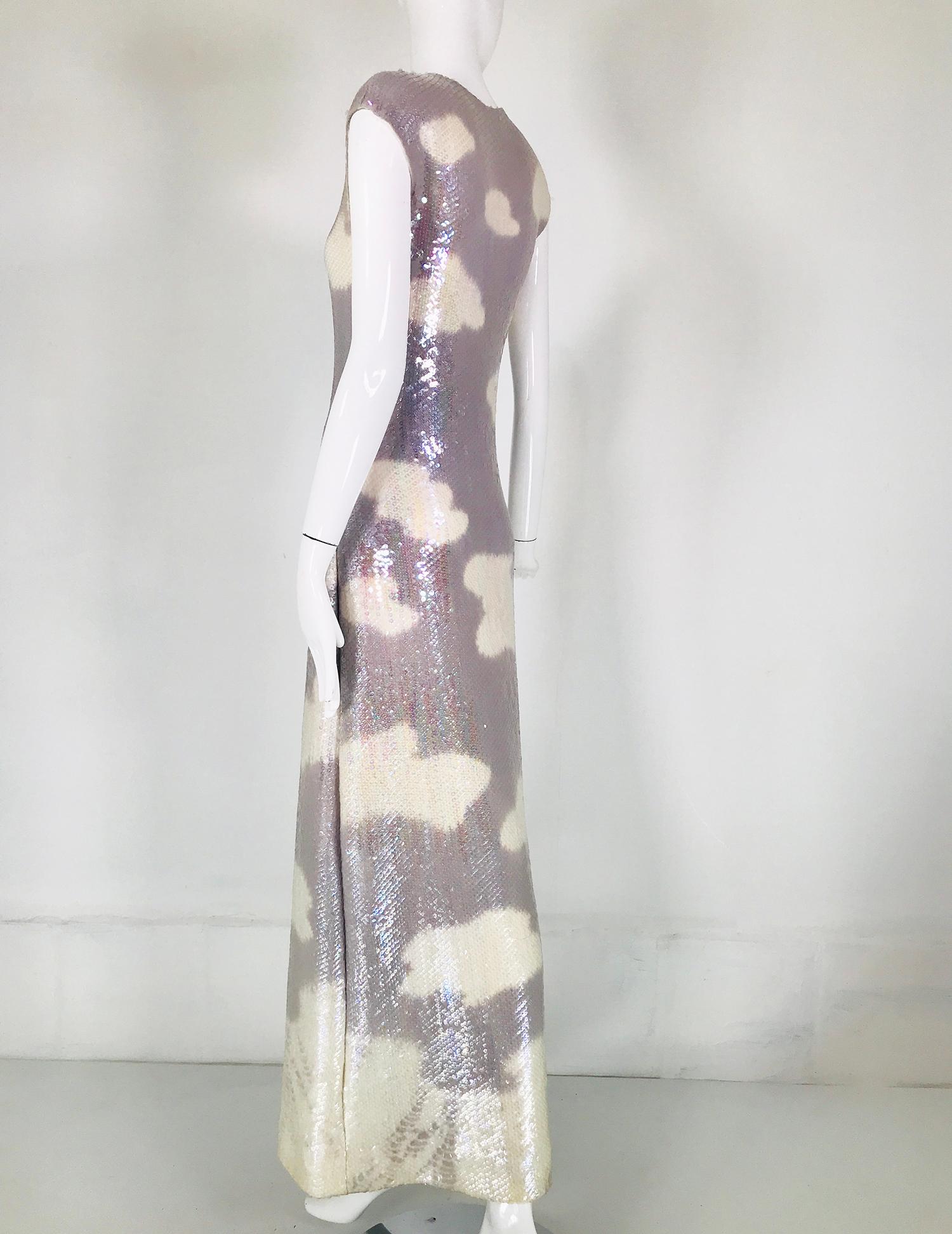 Halston Iconic Clouds Dress in Stormy Grey & Cream Iridescent Sequins Mid 1970s 5