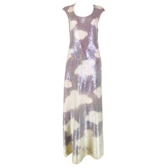 Halston Iconic Clouds Dress in Stormy Grey & Cream Iridescent Sequins Mid 1970s
