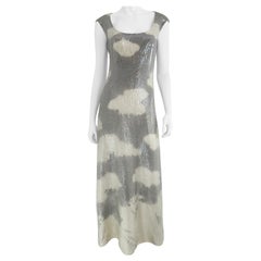 Halston Iconic Clouds Dress in Stormy Grey & Cream Iridescent Sequins Mid 1970s