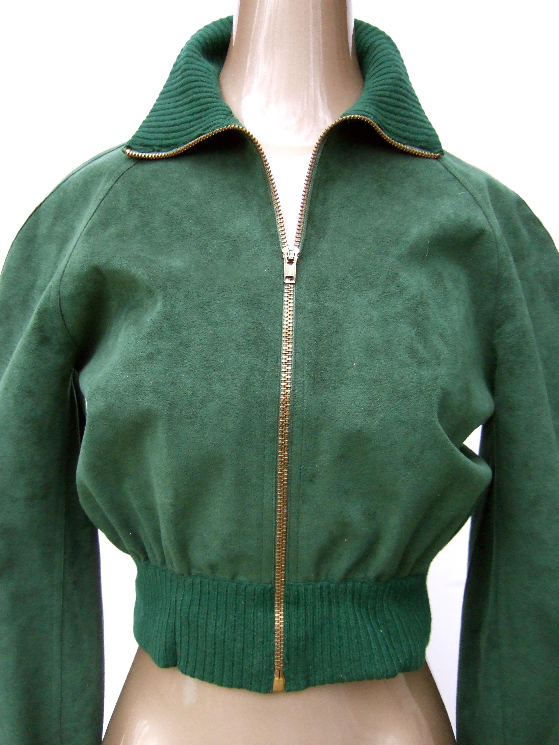 Women's Halston Iconic Ultra Feather Faux Suede Cropped Zippered Jacket c 1970s Petite  For Sale