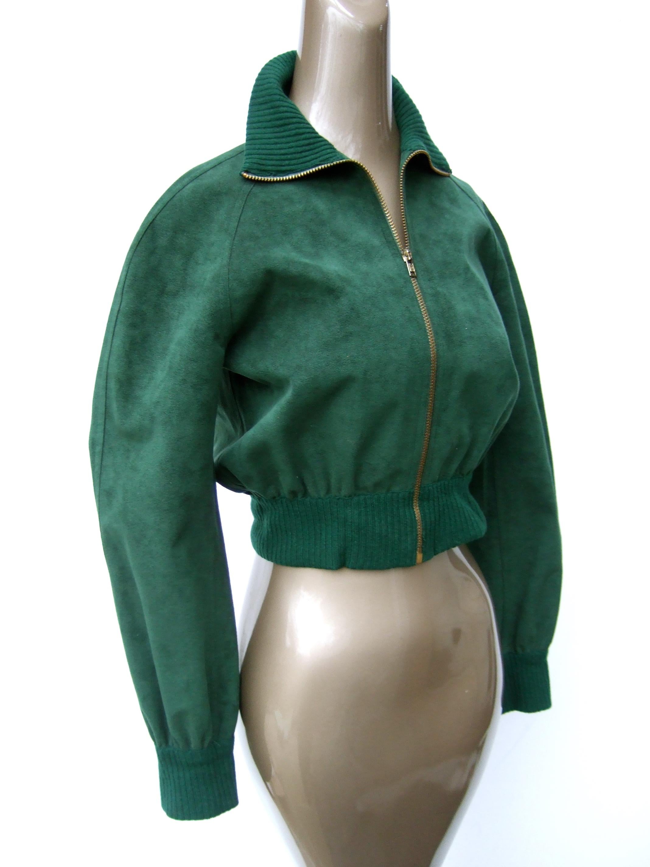 Halston Iconic Ultra Feather Faux Suede Cropped Zippered Jacket c 1970s Petite  For Sale 2