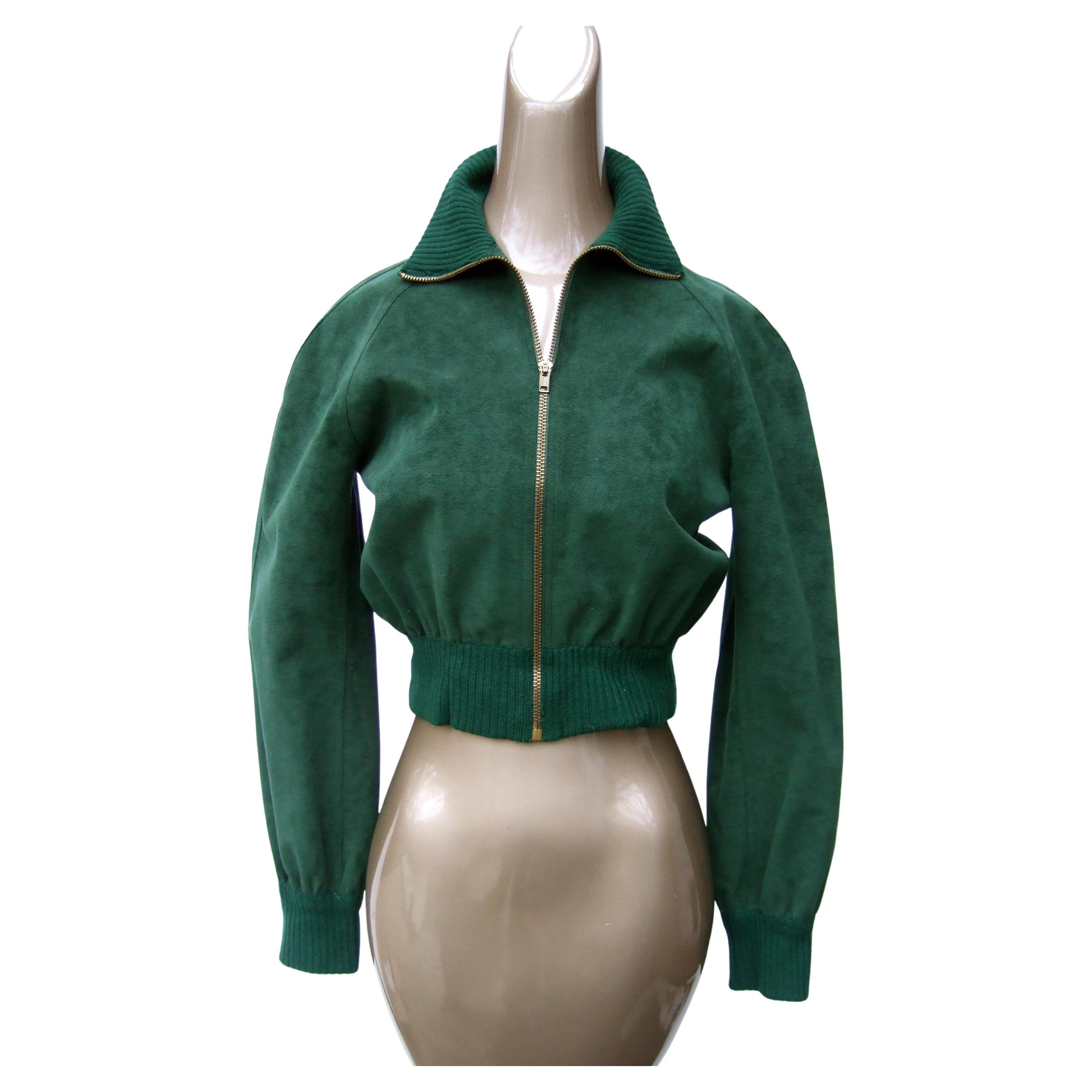 Halston Iconic Ultra Feather Faux Suede Cropped Zippered Jacket c 1970s Petite  For Sale