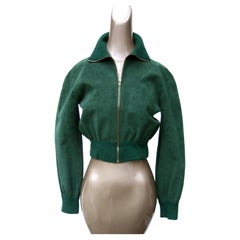 Halston Iconic Ultra Feather Faux Wildleder Cropped Reißverschluss Jacke ca. 1970er Jahre 