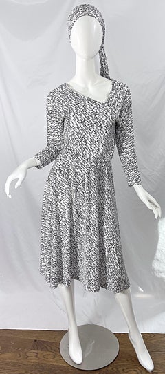 Halston IV 1970s Rare Novelty Fish Print Black and White Vintage 70s Ensemble