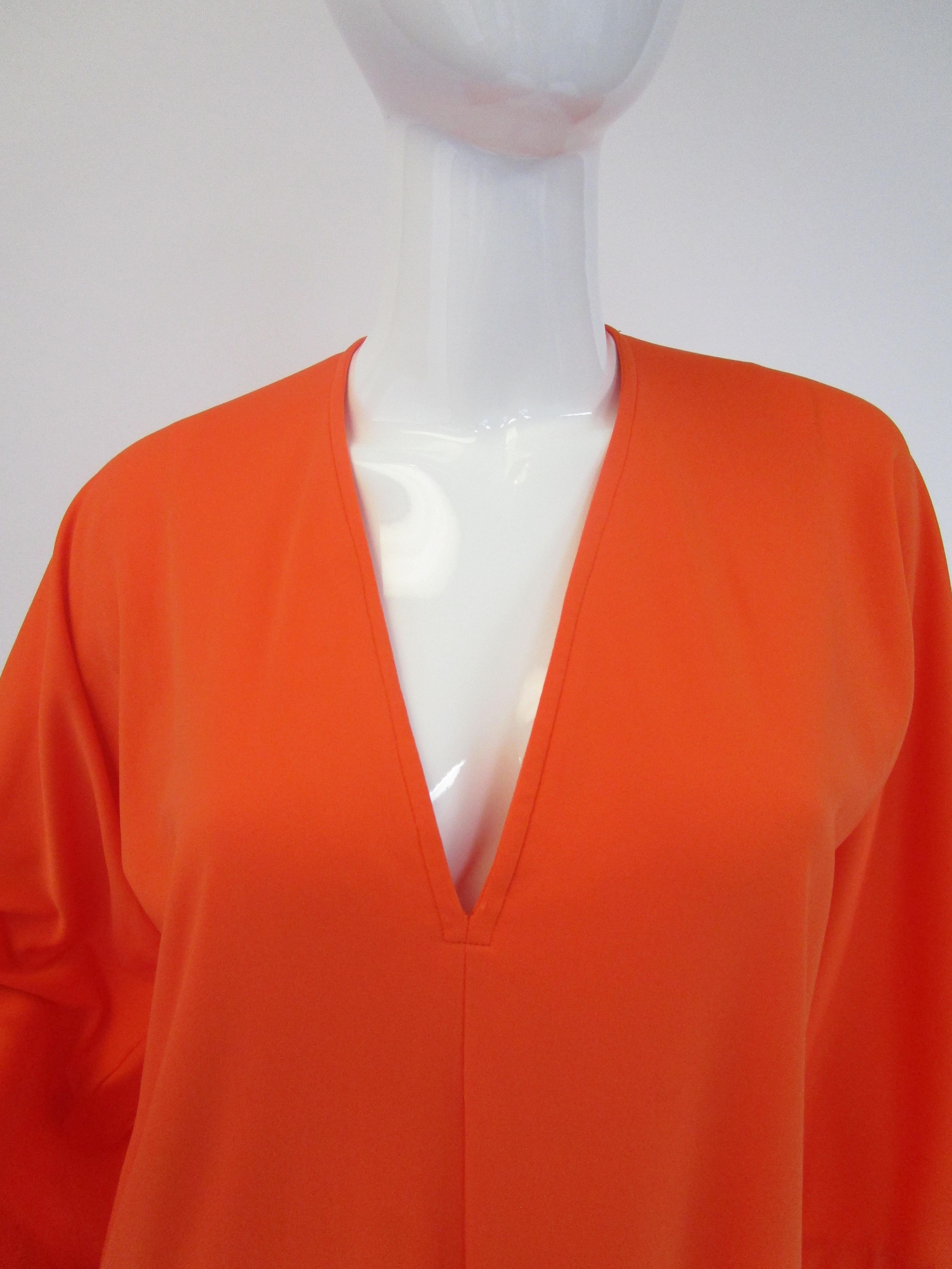 Halston IV Orange Jersey Caftan Kaftan In Good Condition For Sale In Houston, TX
