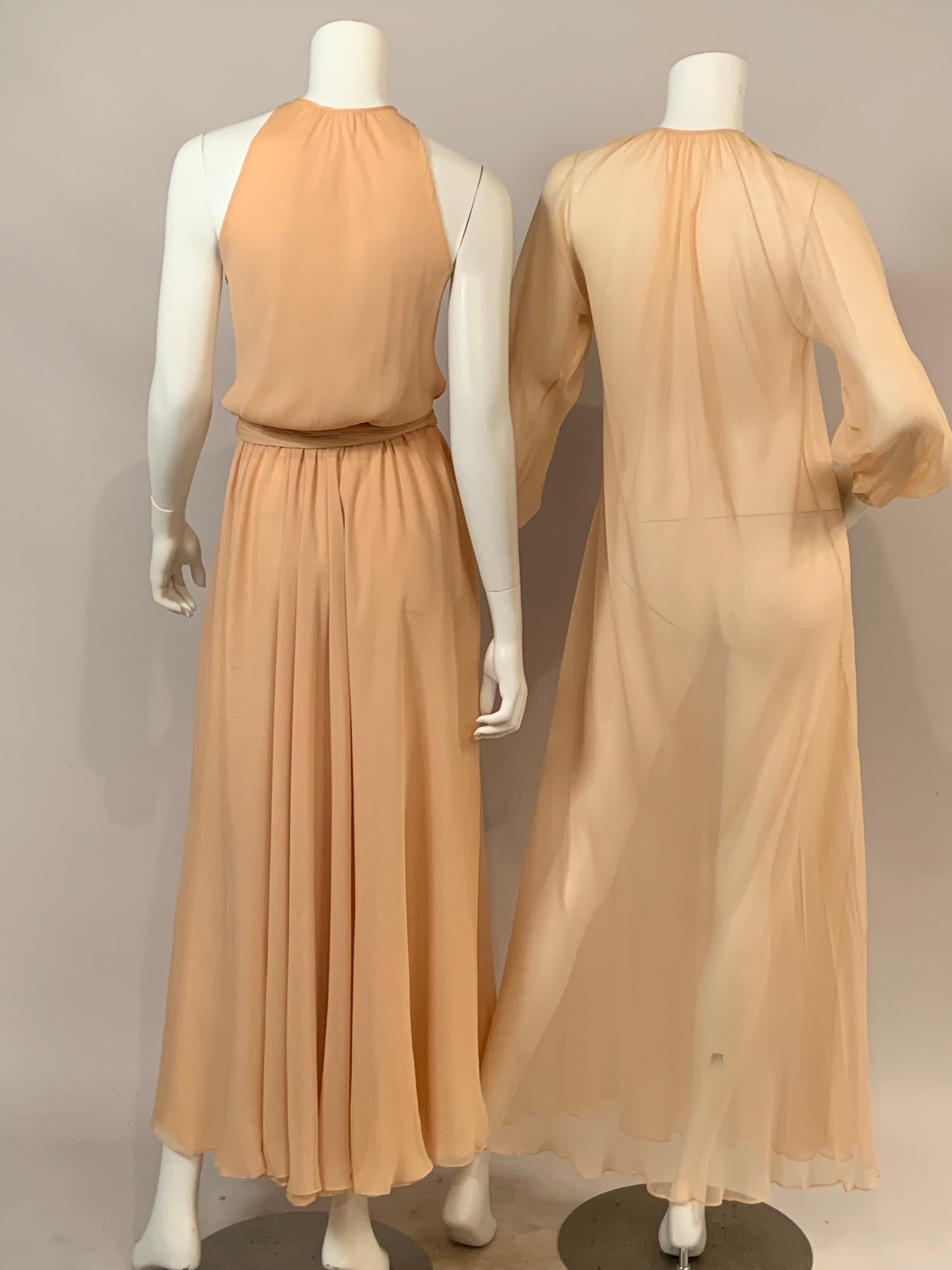 Women's Halston Layered Chiffon Dress with Sash and Matching Sheer Chiffon Coat For Sale