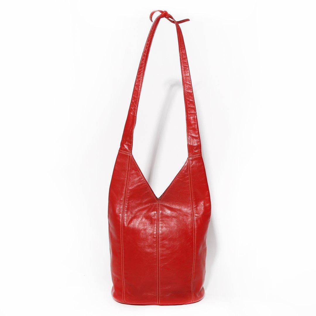 Red Halston Leather Bucket Tote (1975)