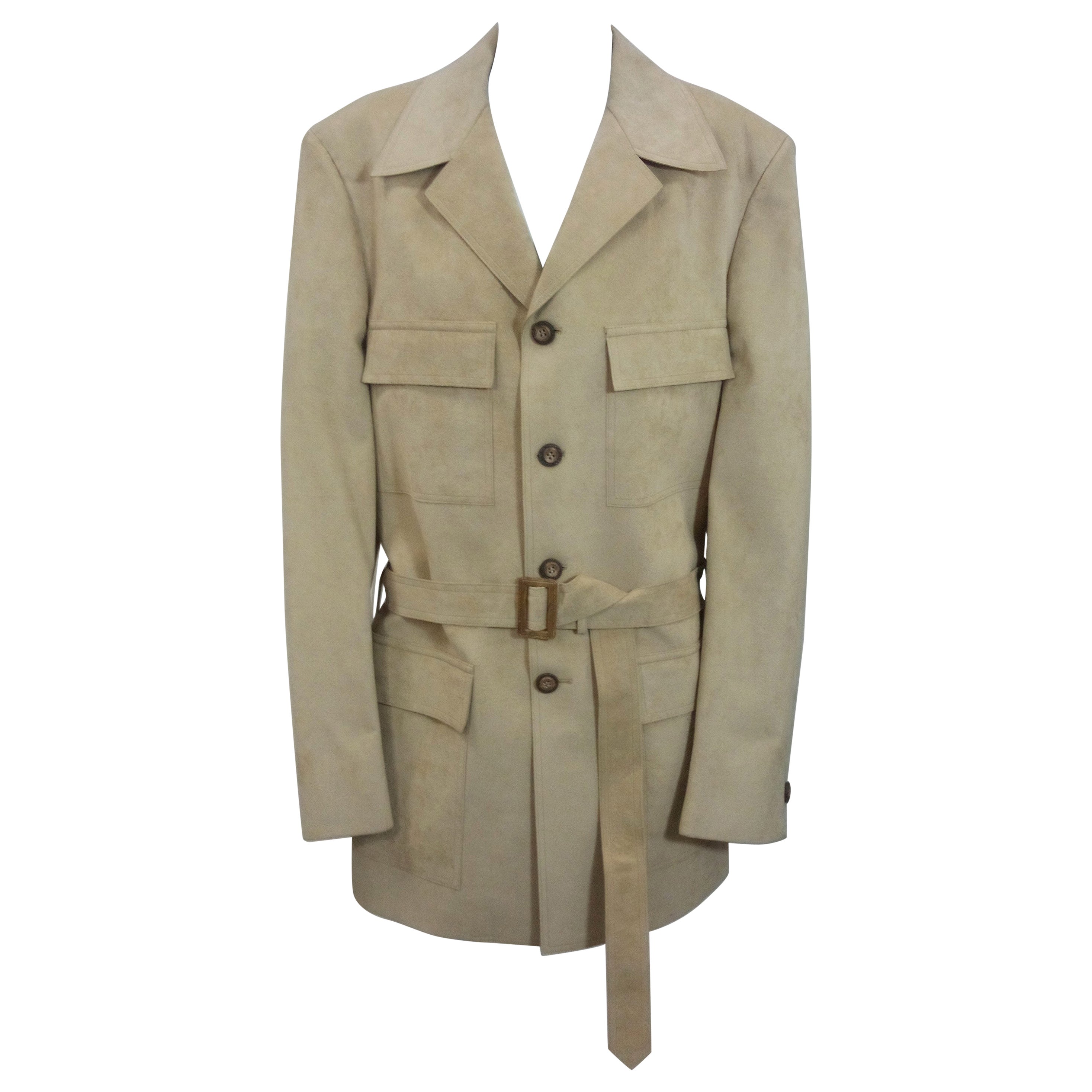 Pre-owned Halston Mens Ultrasuede Safari Jacket In Brown