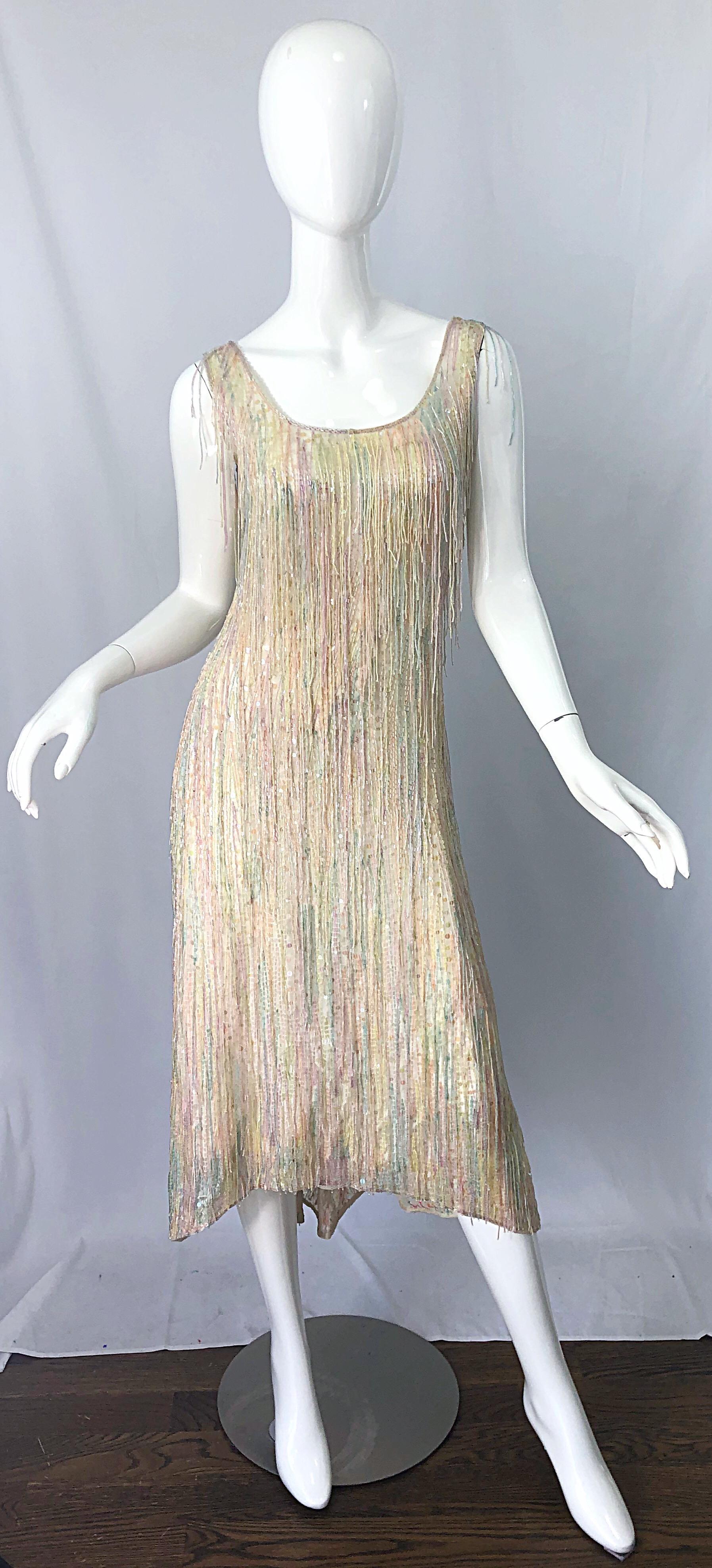 Halston MET Musuem 1970s Fully Fringed Beaded Flapper Style Vintage 70s Dress 2