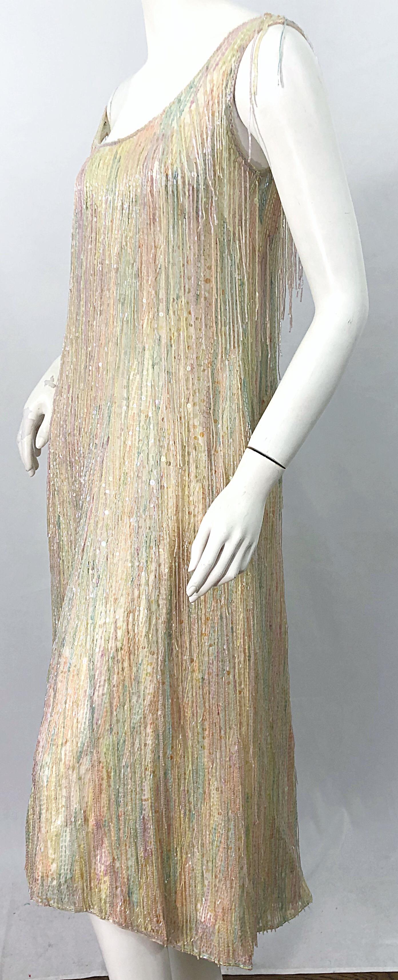 Halston MET Musuem 1970s Fully Fringed Beaded Flapper Style Vintage 70s Dress 5