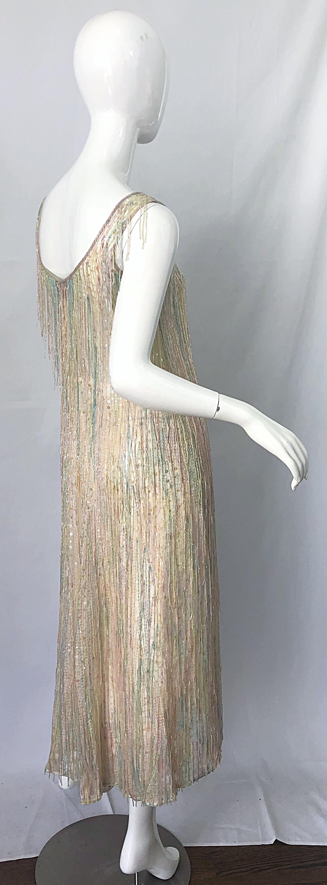 Halston MET Musuem 1970s Fully Fringed Beaded Flapper Style Vintage 70s Dress 6