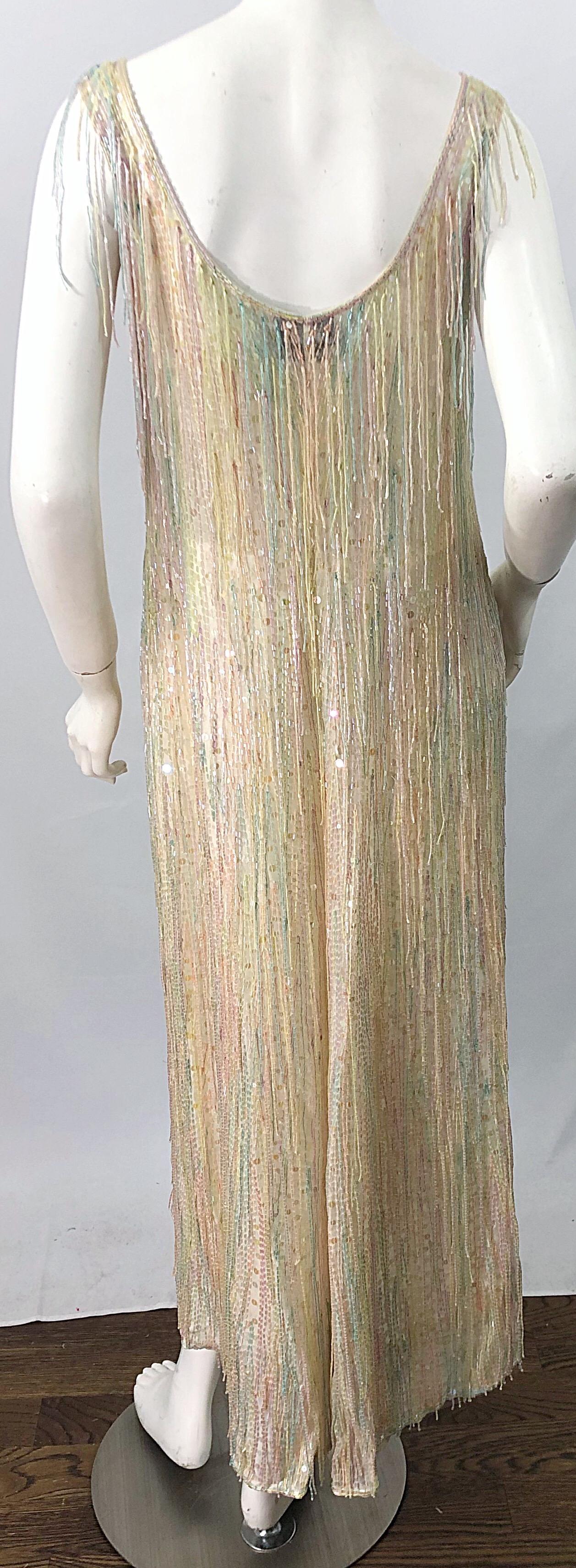 Halston MET Musuem 1970s Fully Fringed Beaded Flapper Style Vintage 70s Dress 11