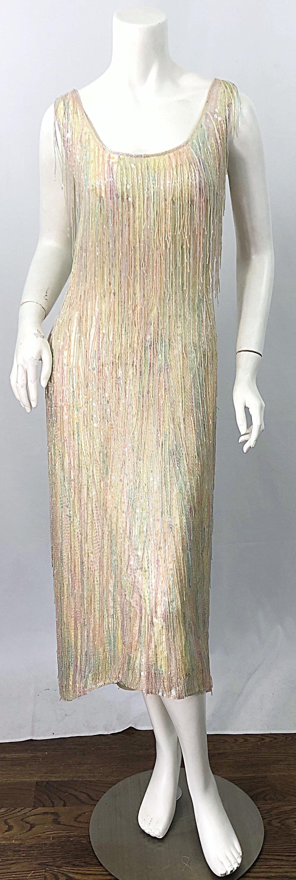 Halston MET Musuem 1970s Fully Fringed Beaded Flapper Style Vintage 70s Dress 12