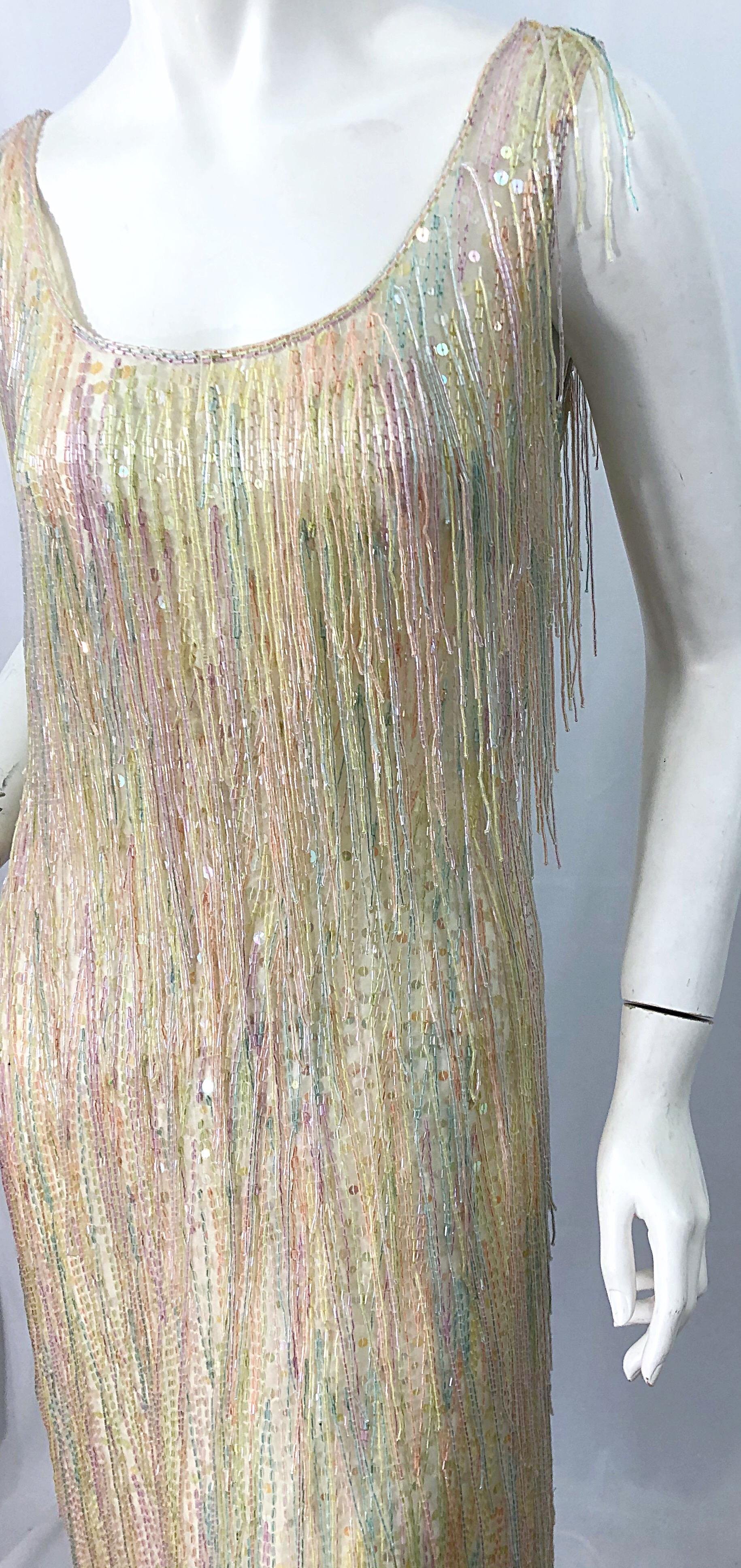 Halston MET Musuem 1970s Fully Fringed Beaded Flapper Style Vintage 70s Dress In Excellent Condition In San Diego, CA