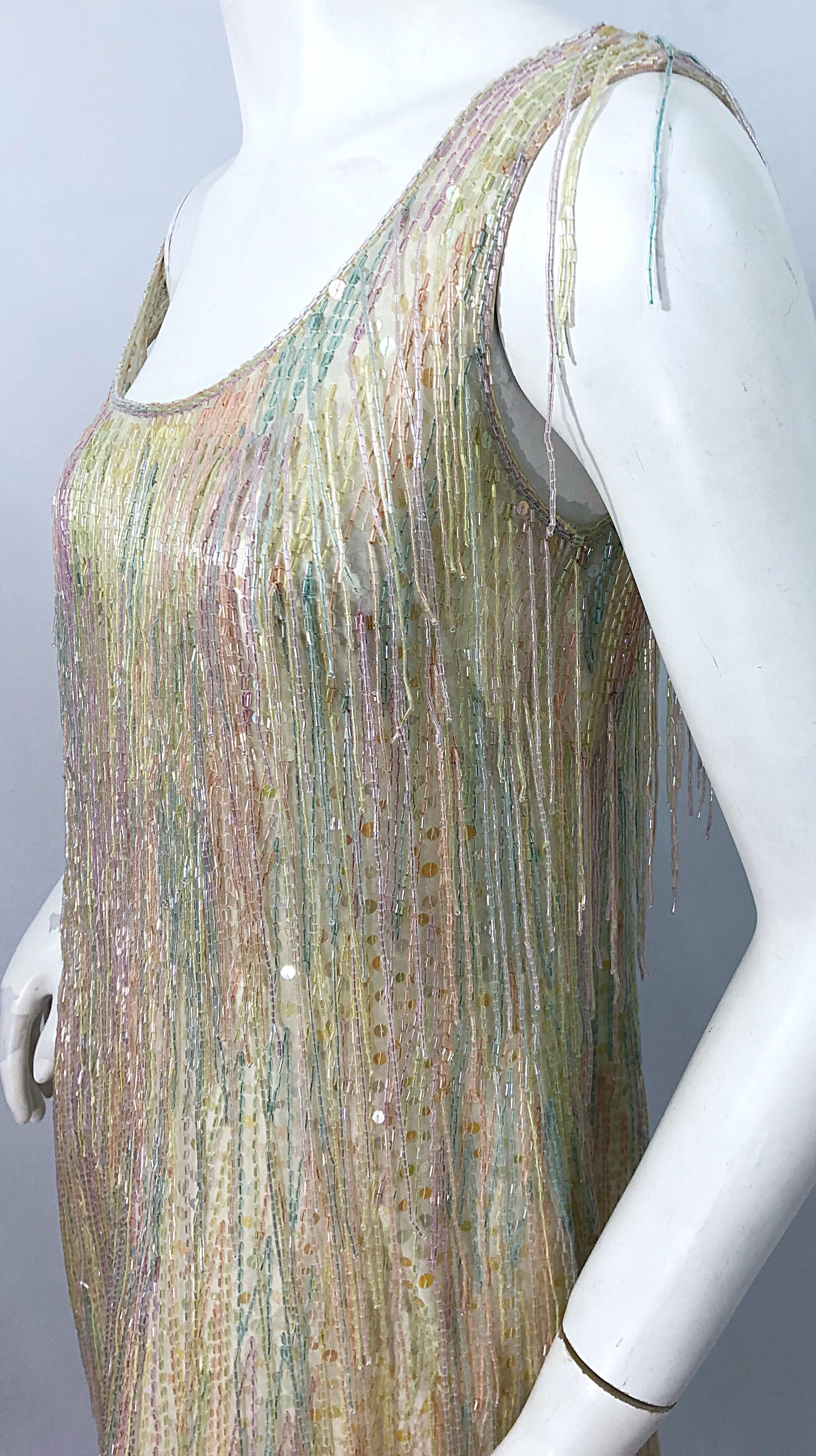 Women's Halston MET Musuem 1970s Fully Fringed Beaded Flapper Style Vintage 70s Dress