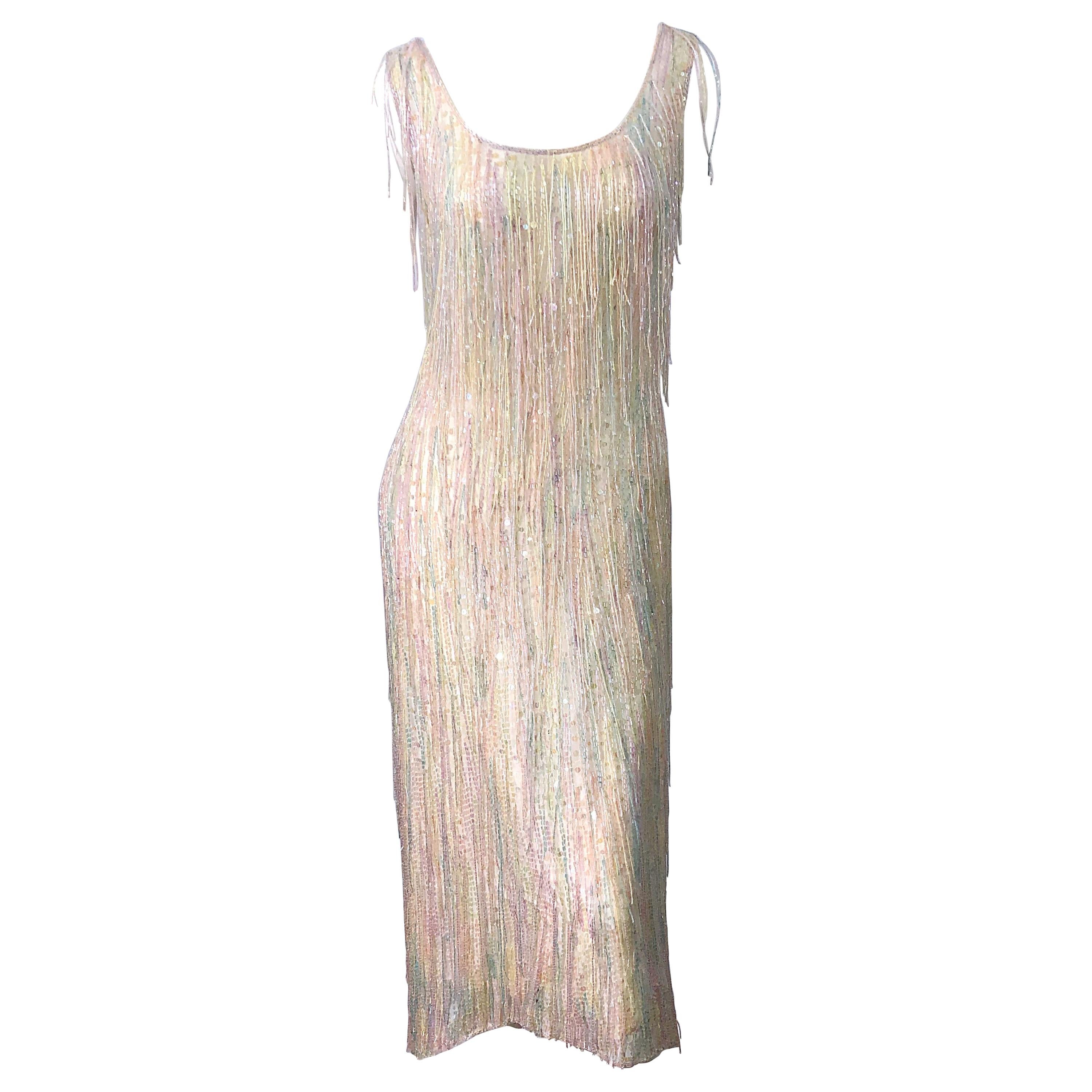 Halston MET Musuem 1970s Fully Fringed Beaded Flapper Style Vintage 70s Dress