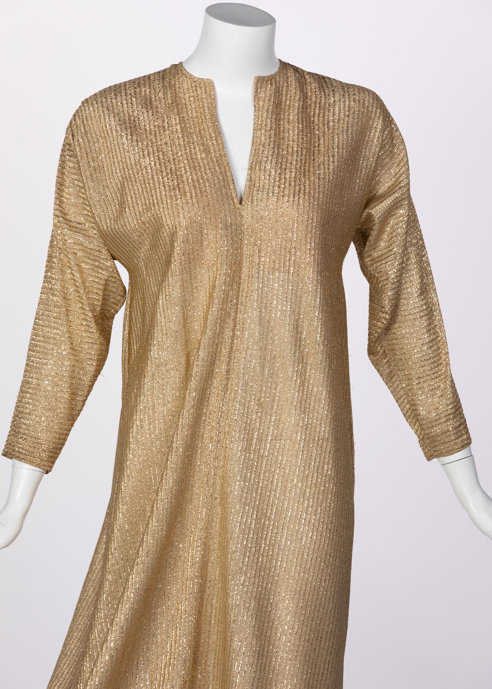 Brown Halston Metallic Gold Caftan dress, 1970s