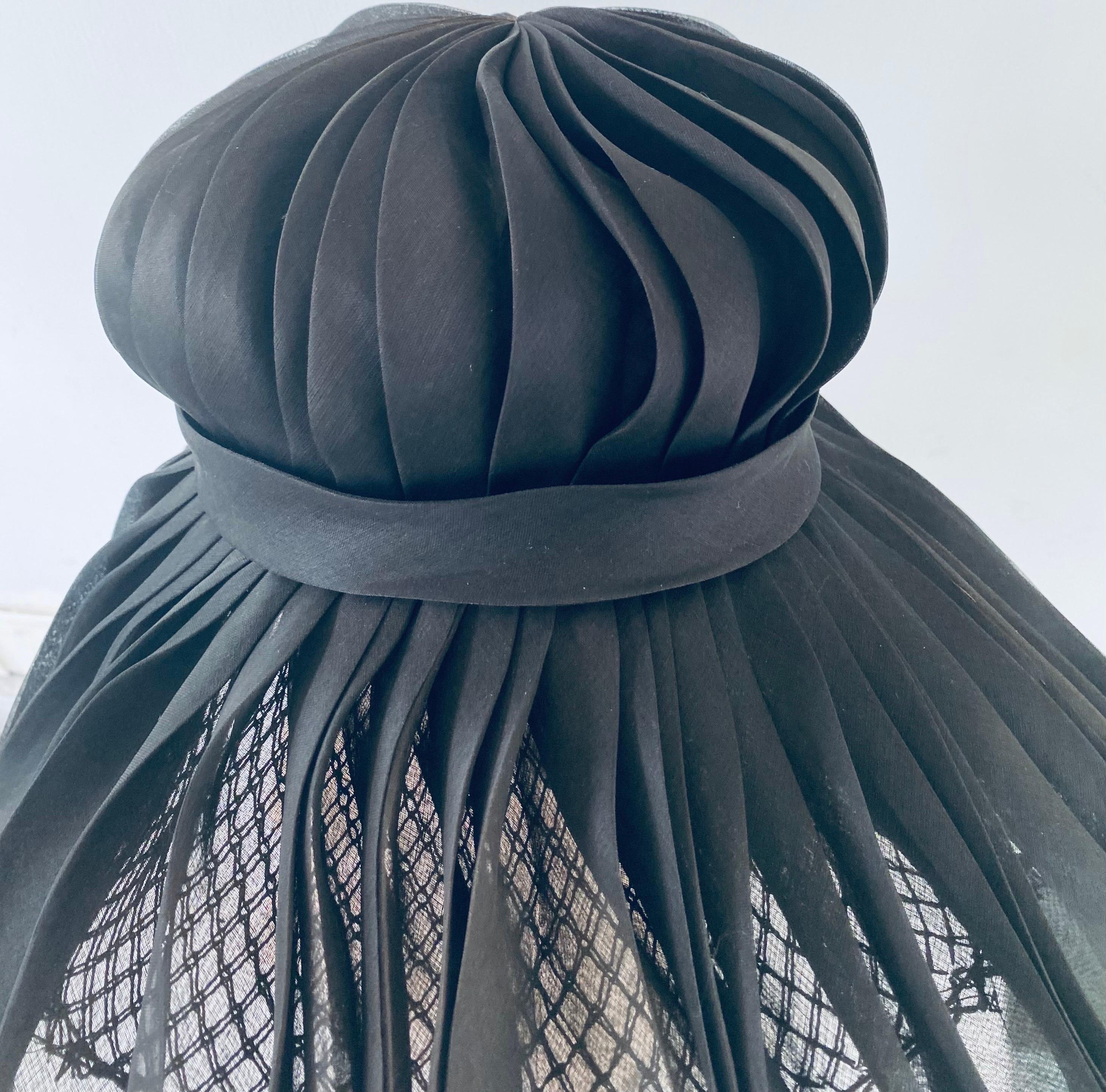 Halston of Bergdorf Goodman Early Vintage 1960s Wide Brim Pleated Hat  6