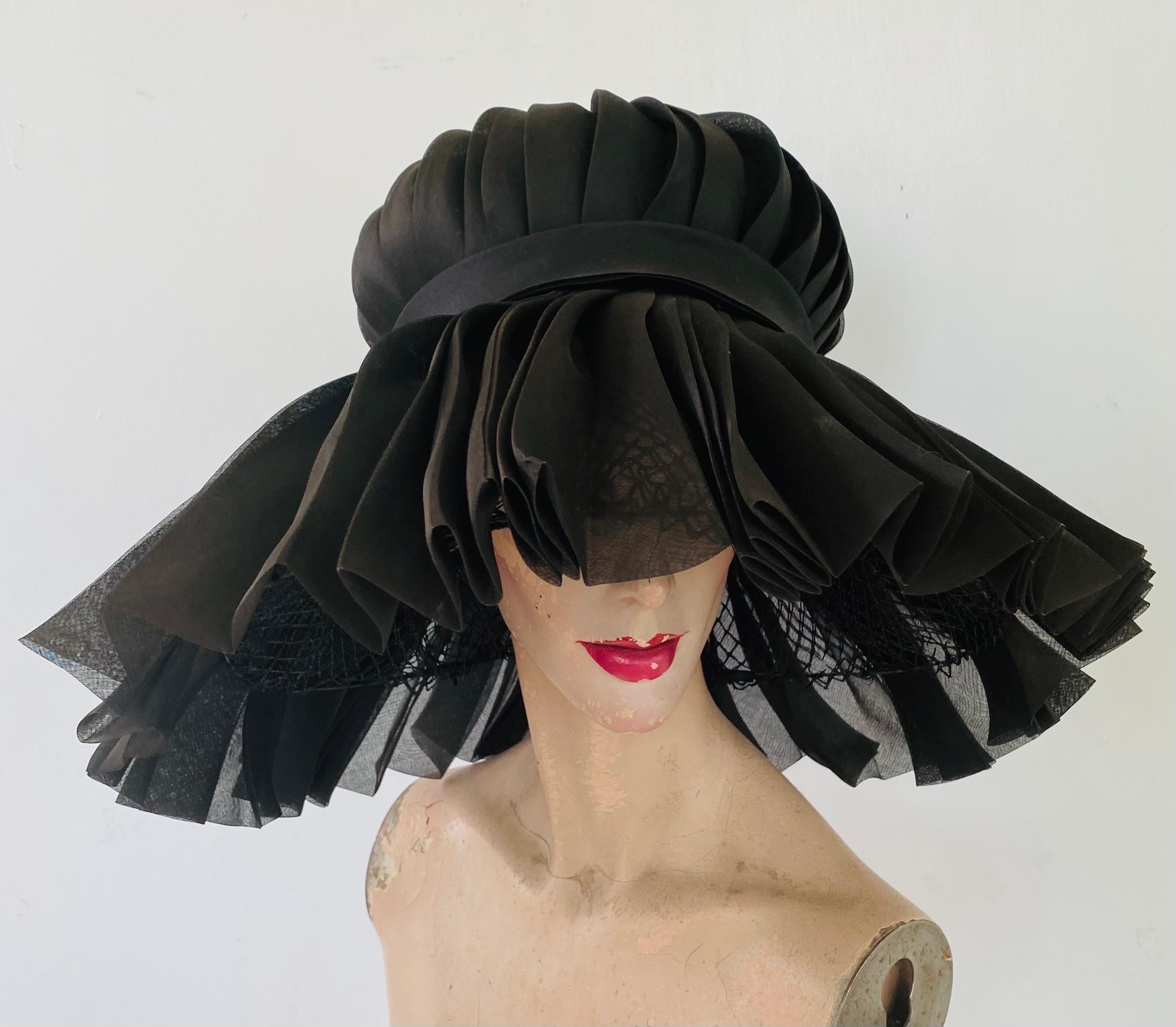 Halston of Bergdorf Goodman Early Vintage 1960s Wide Brim Pleated Hat  8
