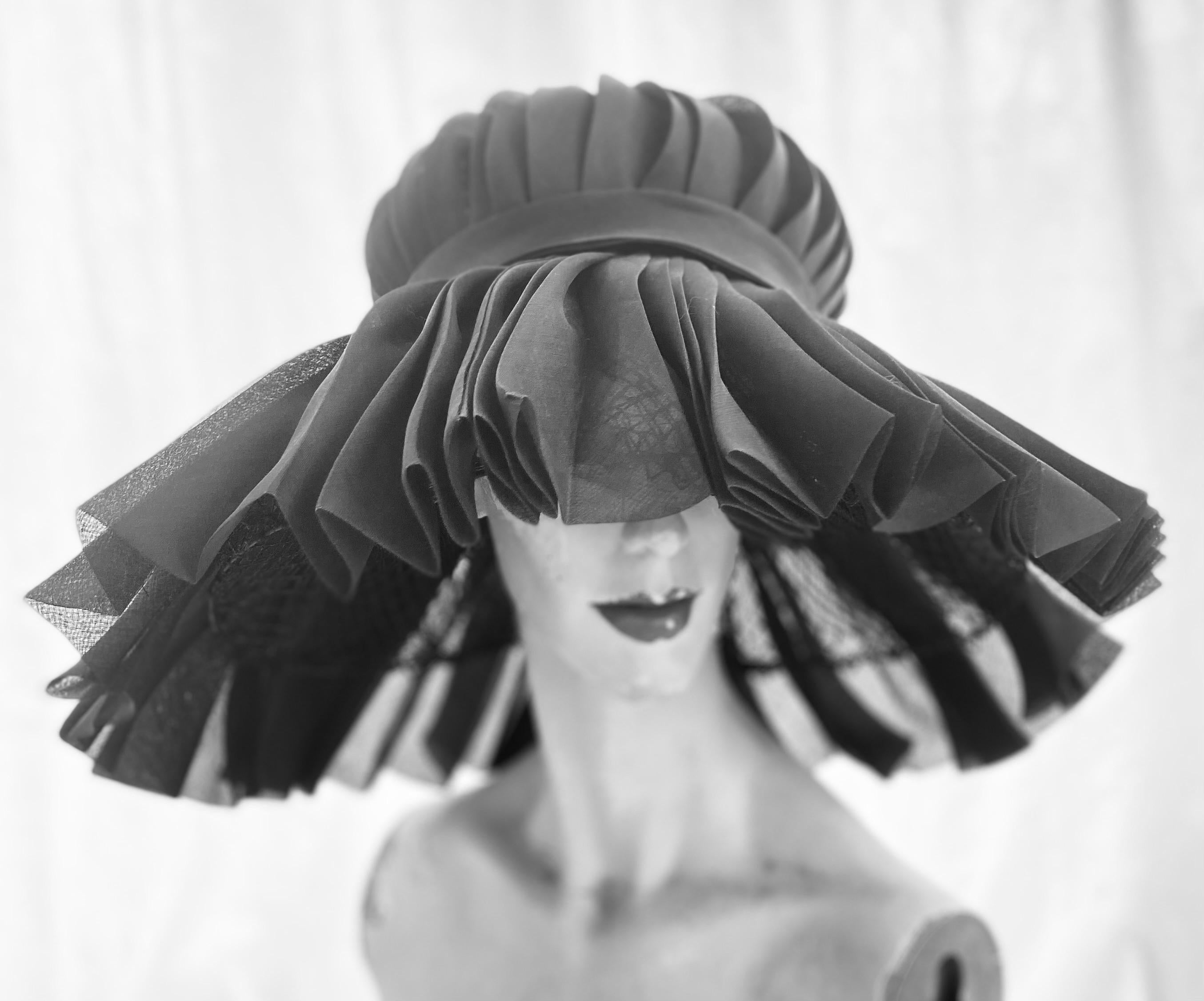 Halston of Bergdorf Goodman Early Vintage 1960s Wide Brim Pleated Hat  9