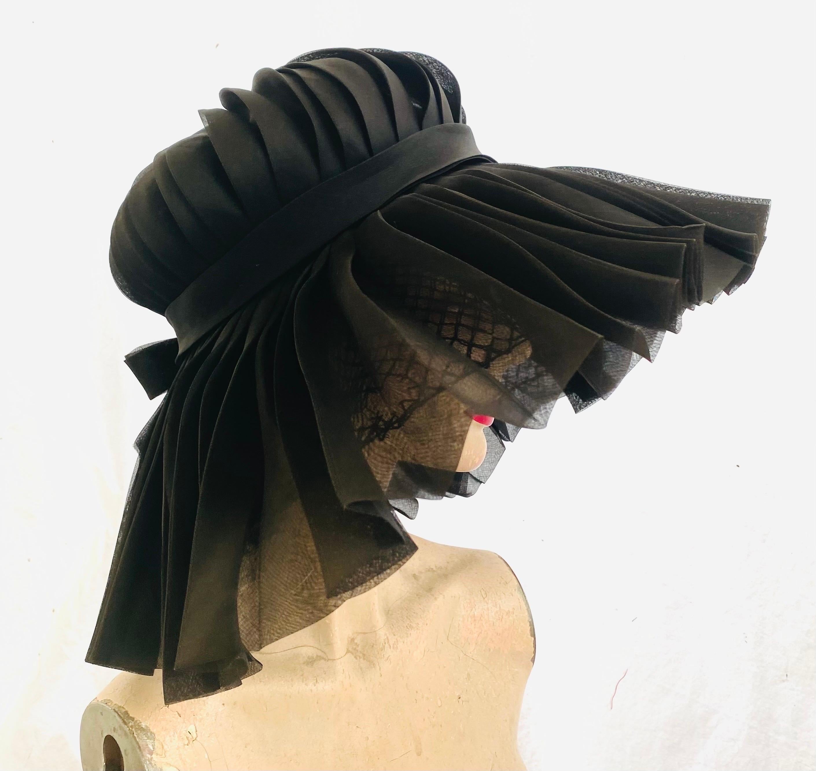 Halston of Bergdorf Goodman Early Vintage 1960s Wide Brim Pleated Hat  10