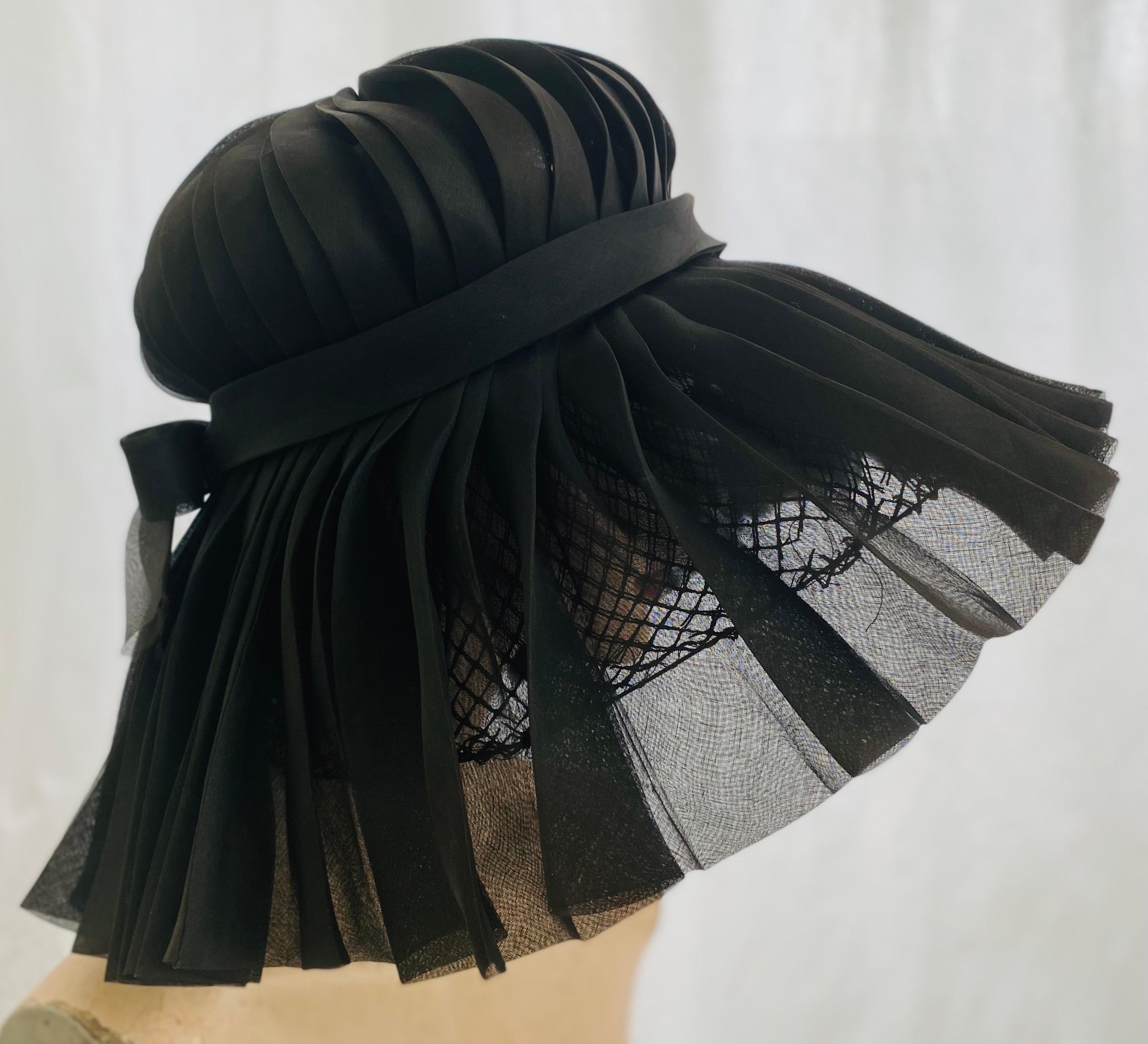 Halston of Bergdorf Goodman Early Vintage 1960s Wide Brim Pleated Hat  11