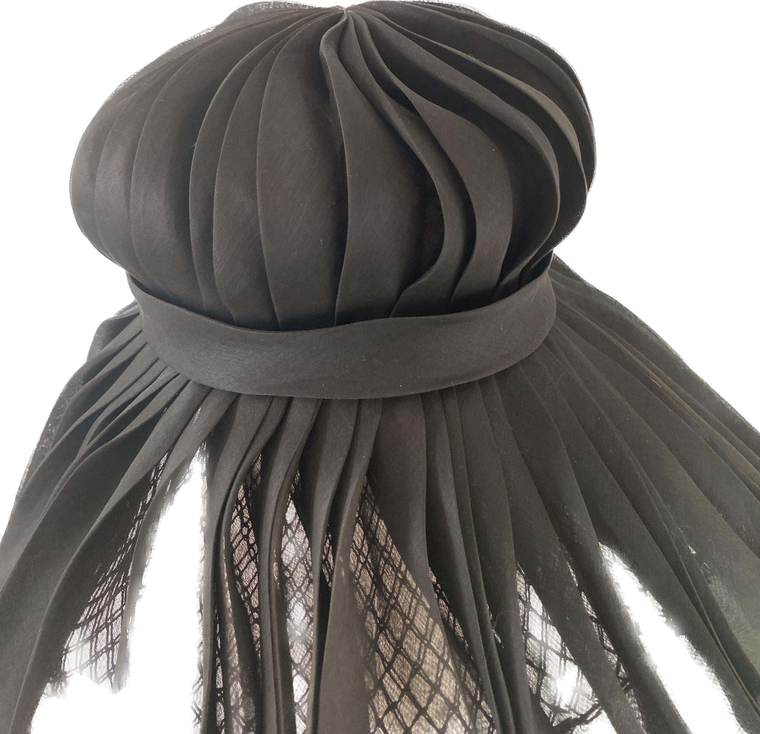 Halston of Bergdorf Goodman Early Vintage 1960s Wide Brim Pleated Hat  2