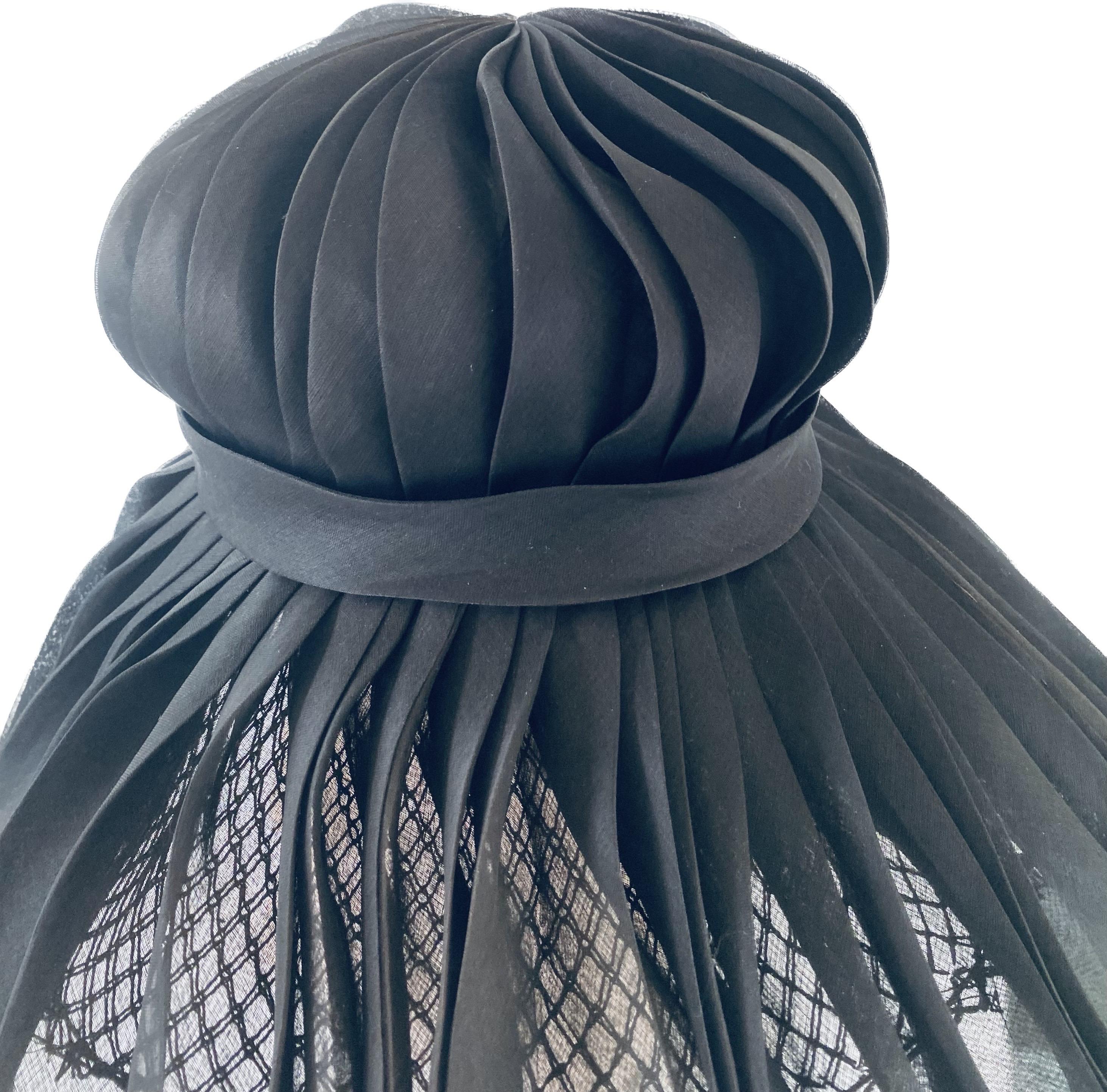 Halston of Bergdorf Goodman Early Vintage 1960s Wide Brim Pleated Hat  3