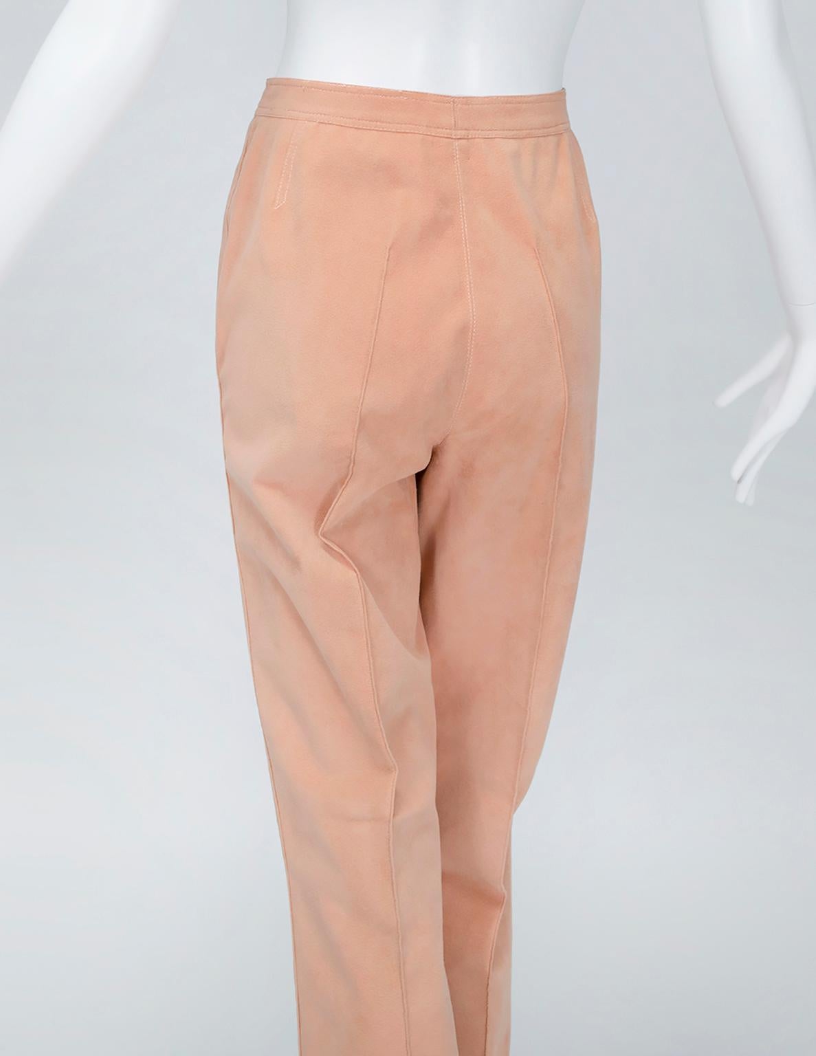 Women's Halston Nude Washable Ultrasuede Belted Tunic and Pant Safari Set - M, 1970s For Sale