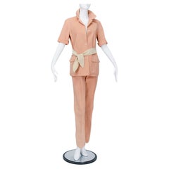Halston Nude Washable Ultrasuede Belted Tunic and Pant Safari Set - M, 1970s