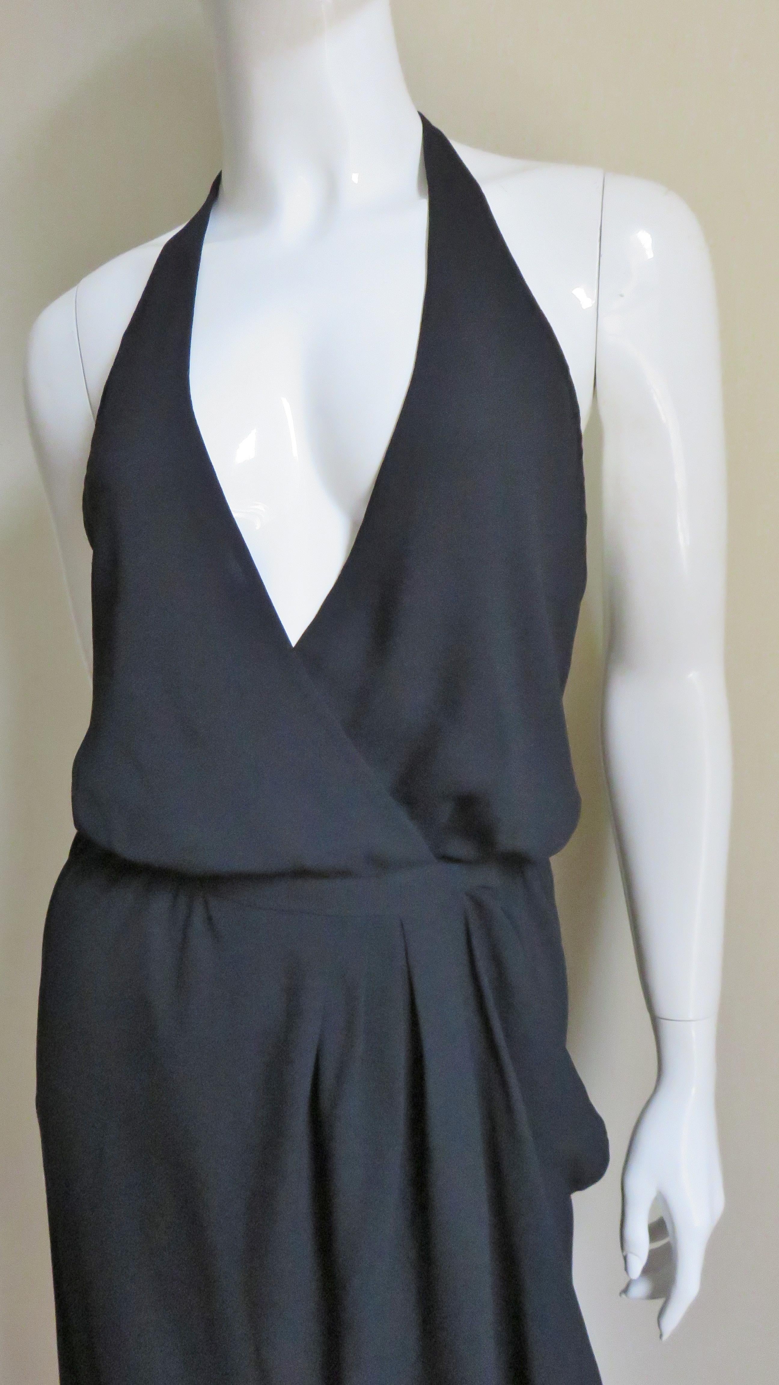 Women's Halston Plunge Wrap Halter Dress 1970s