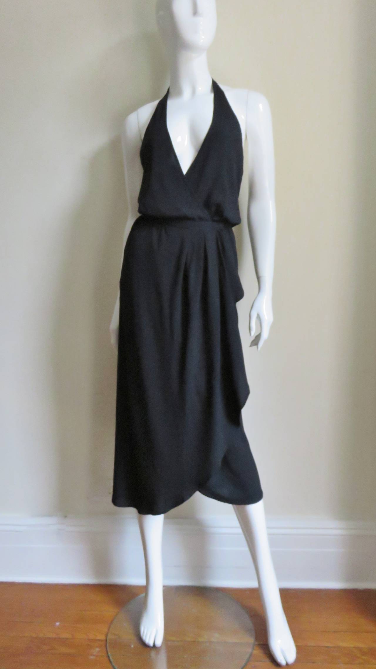 Halston Plunge Wrap Halter Dress 1970s 4