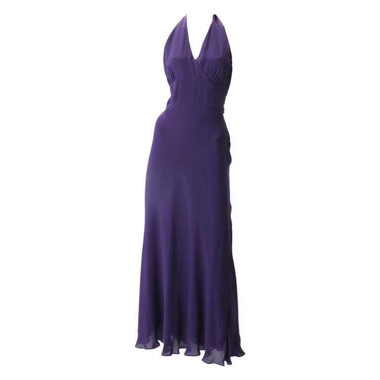 Halston Purple Chiffon Halter Dress, c.1970s. at 1stDibs