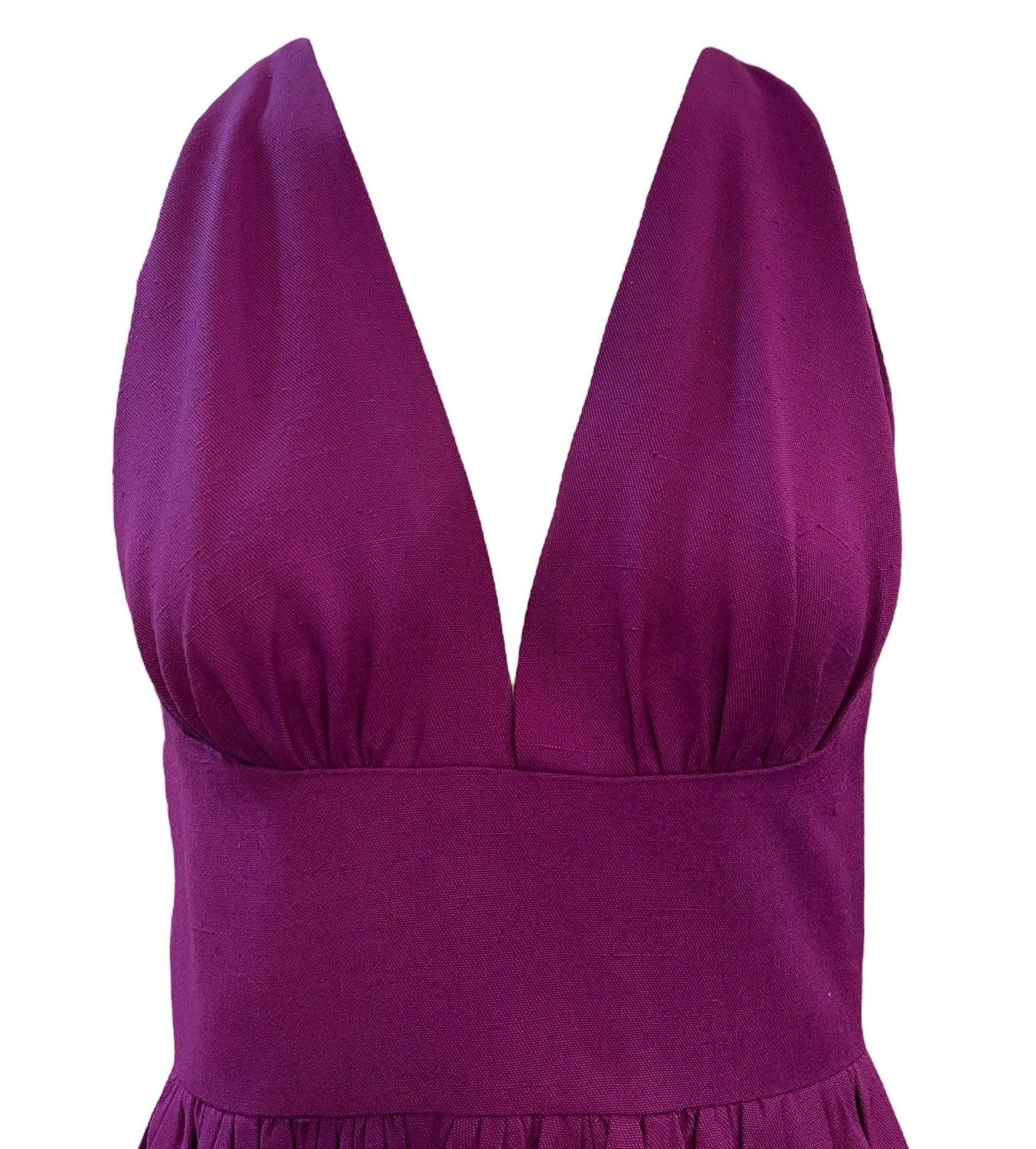 Vestido de lino morado Halston, años 70 Púrpura en venta
