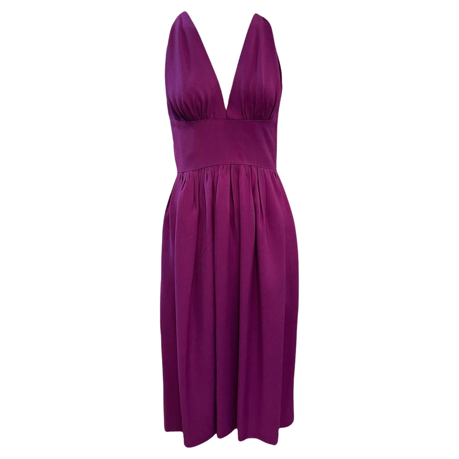 Halston Purple Linen Racer Neck Dress, 1970s