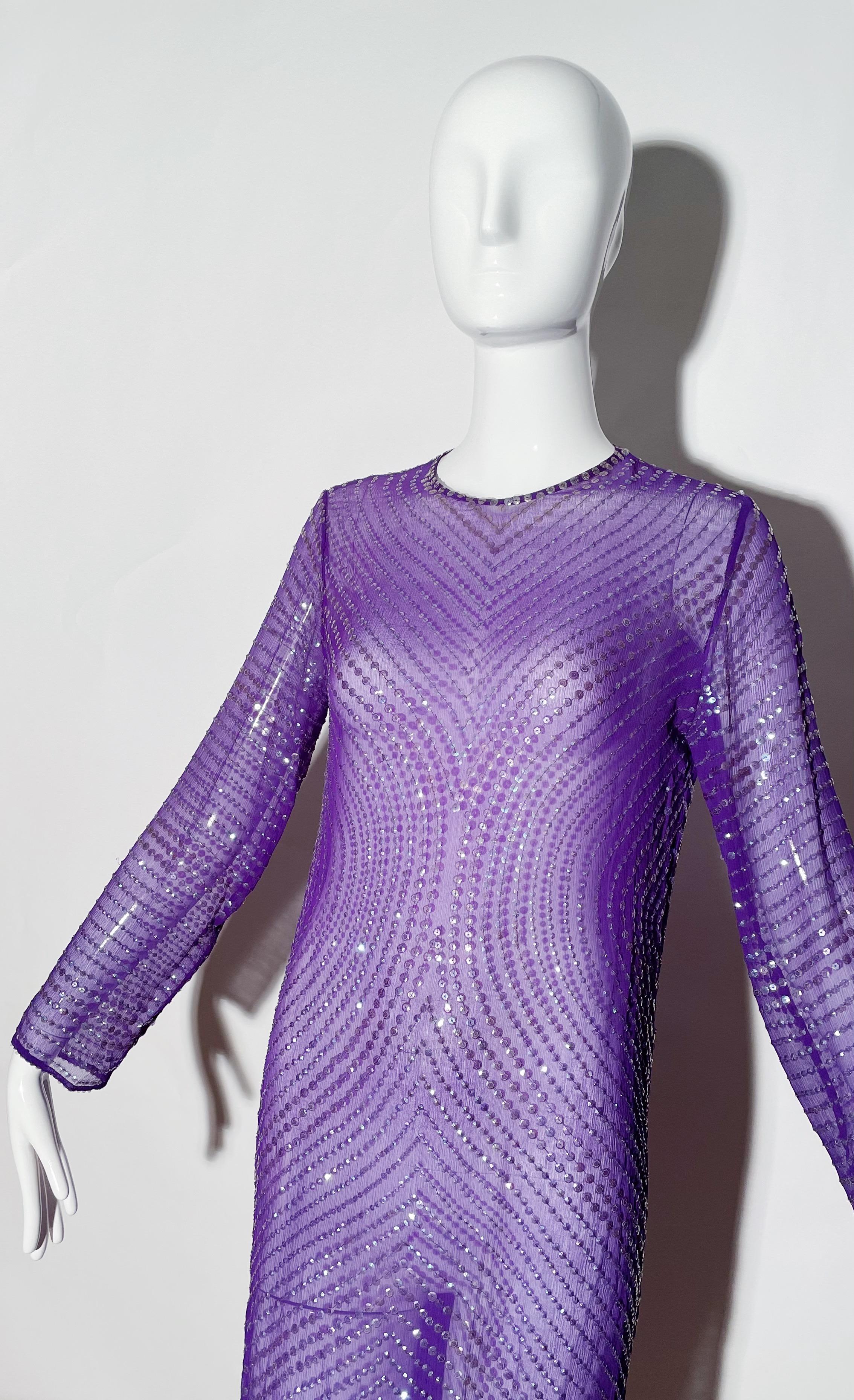 Women's or Men's Halston Purple Sheer Sequin Gown