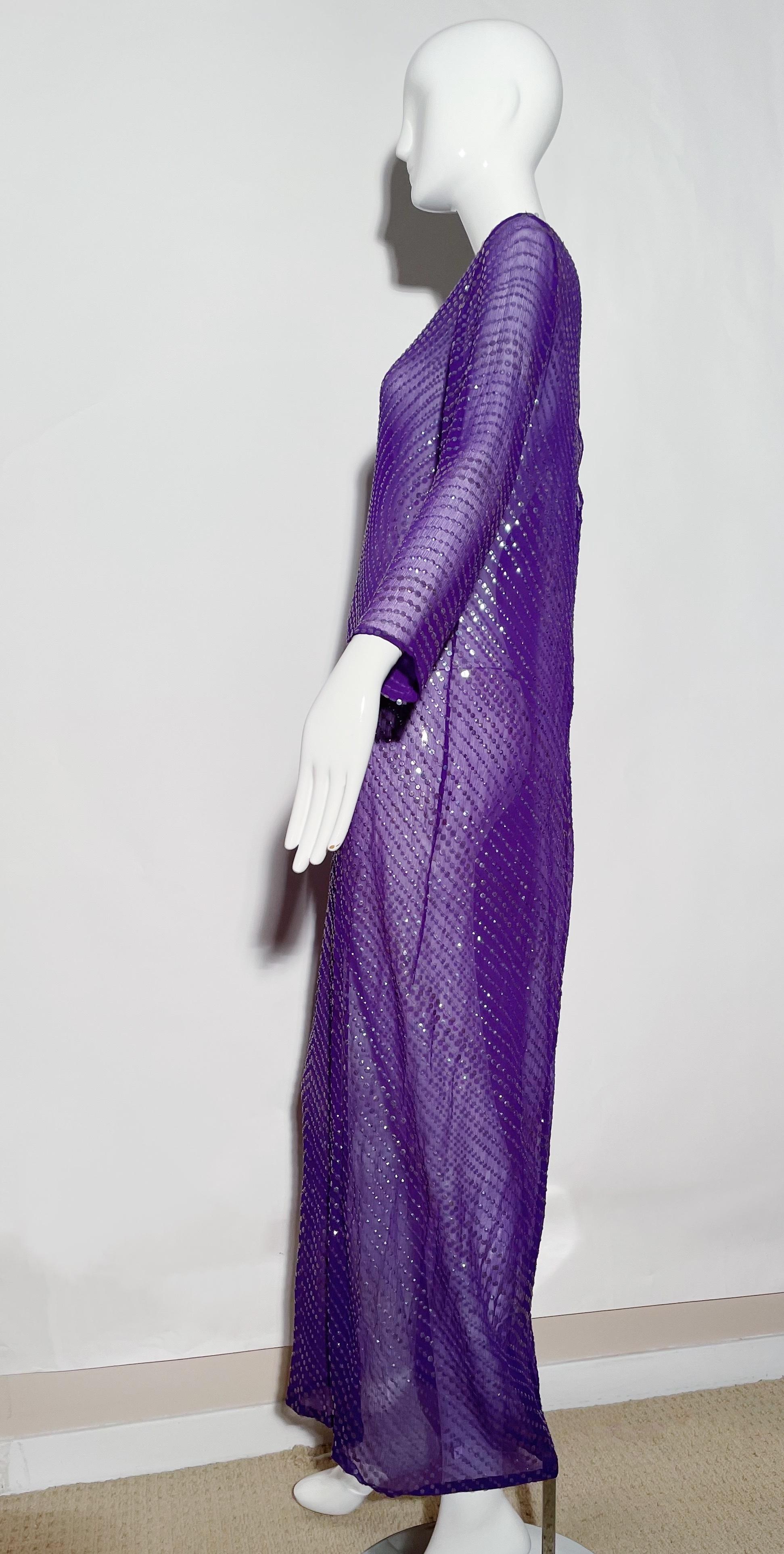 Halston Purple Sheer Sequin Gown 1
