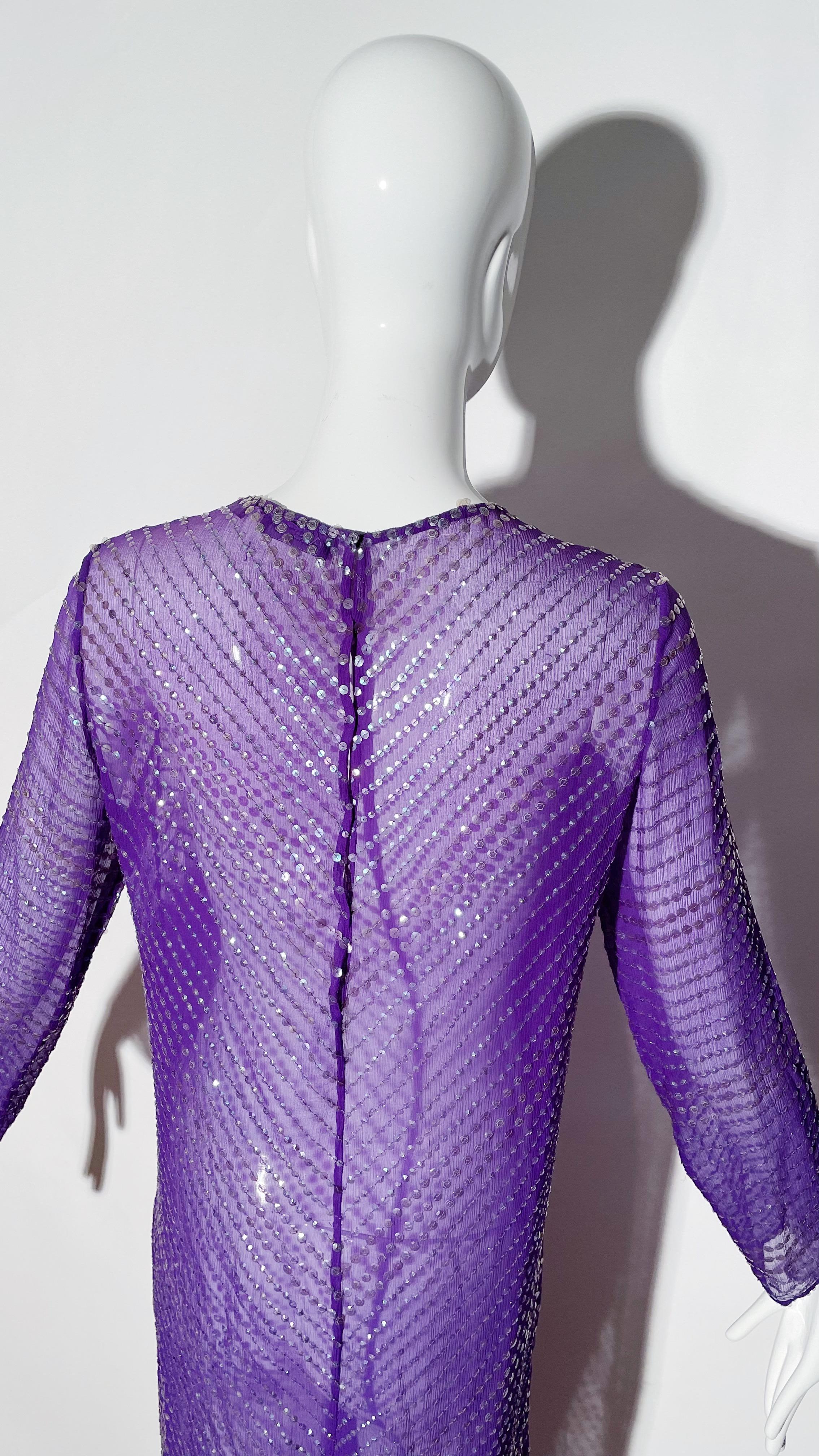 Halston Purple Sheer Sequin Gown 2