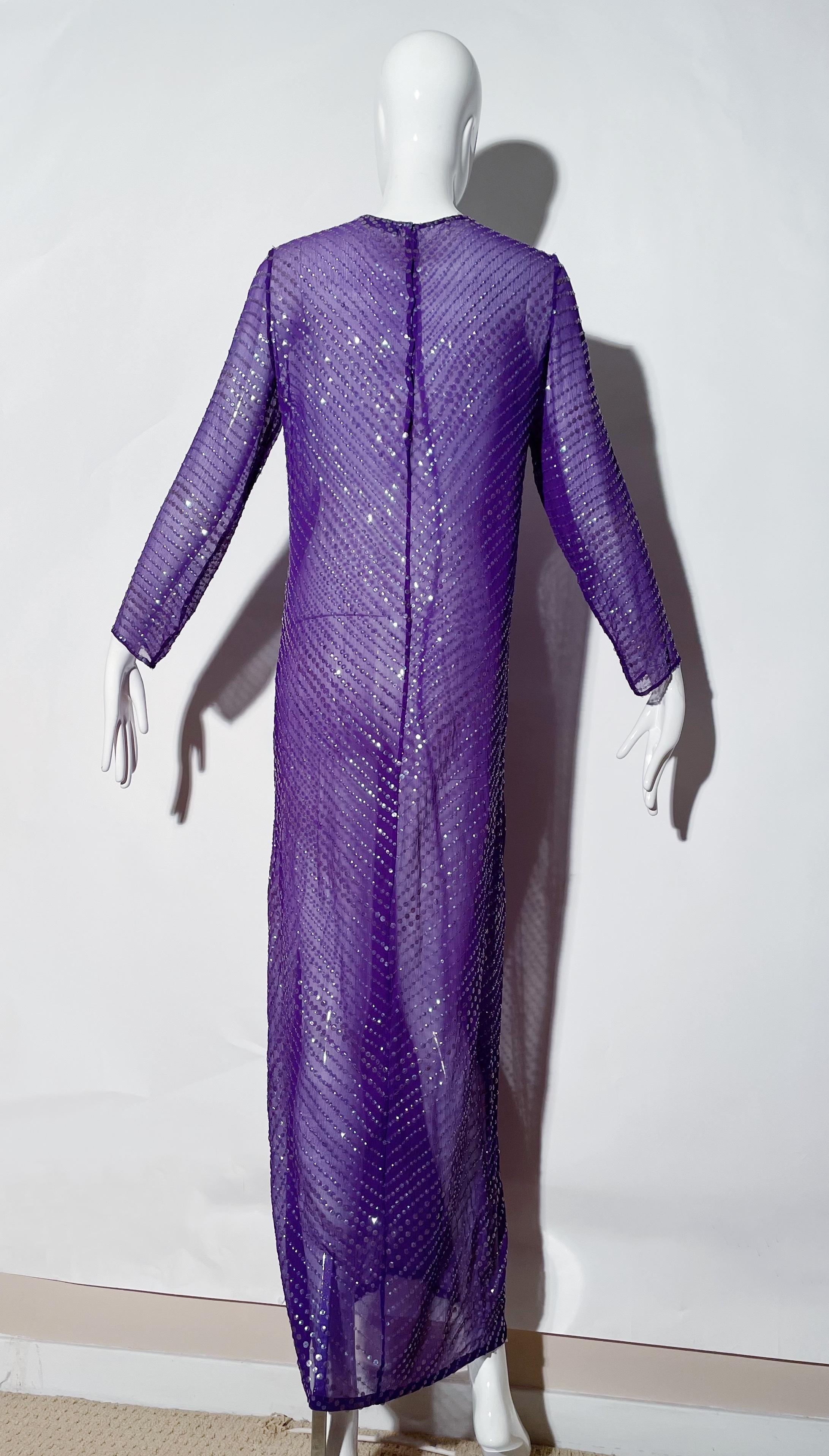 Halston Purple Sheer Sequin Gown 3