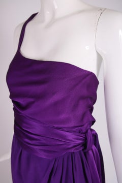 Halston Purple Silk Single Shoulder Silk Evening Gown 1970's