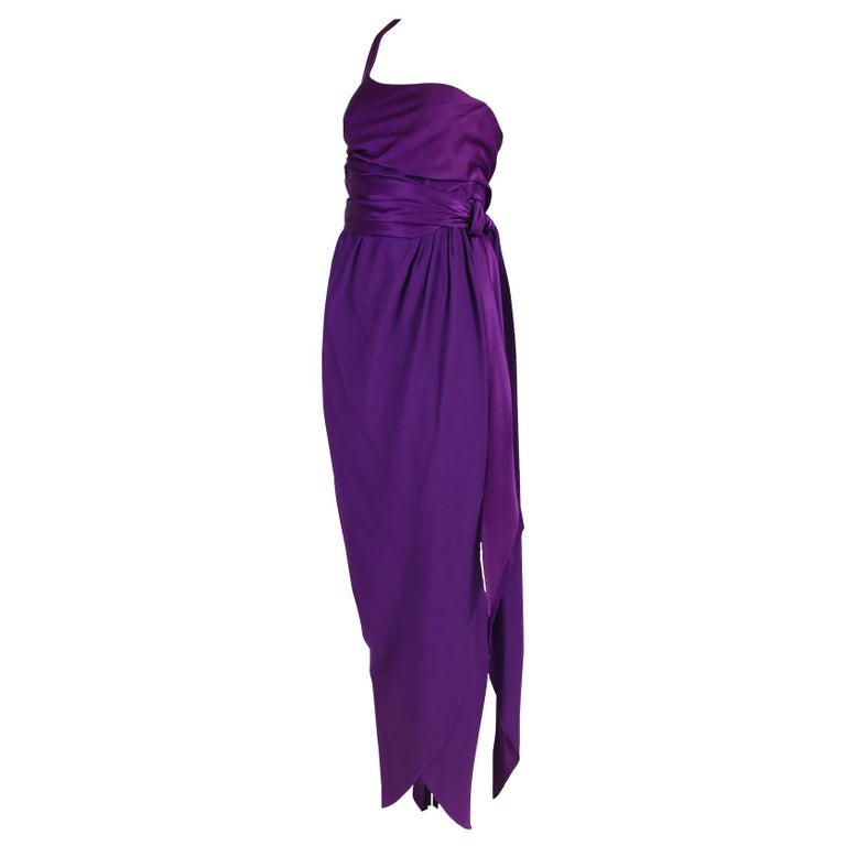 Halston Purple Silk Single Shoulder Silk Evening Gown 1970's Halston Purple Silk Single Shoulder Silk Evening Gown 1970's