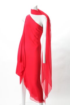 Halston Red Chiffon Dress with Sash, c. 1970s.