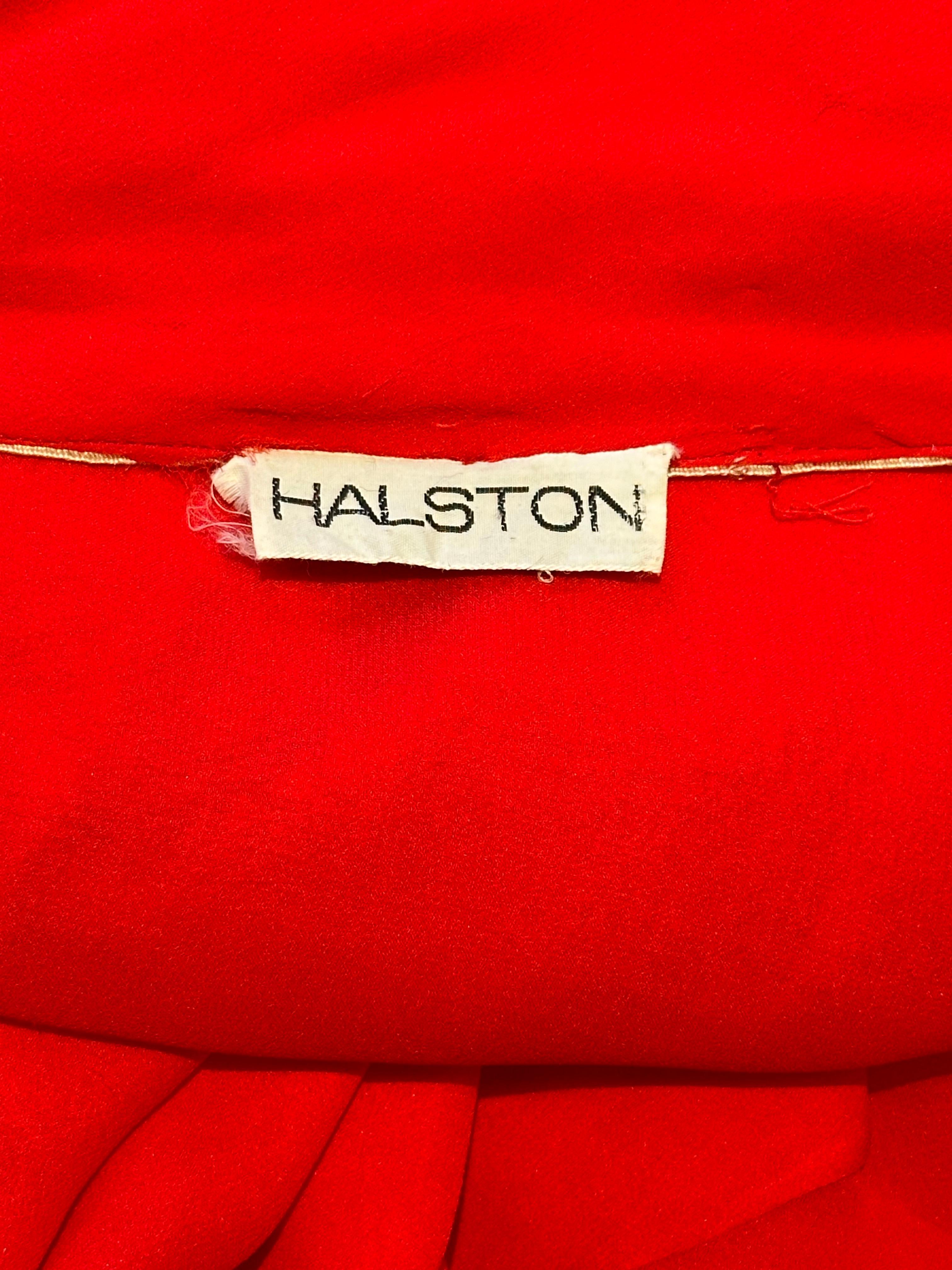 HALSTON Red Silk Chiffon Strapless Dress w/ Cape c1970s Rare 2