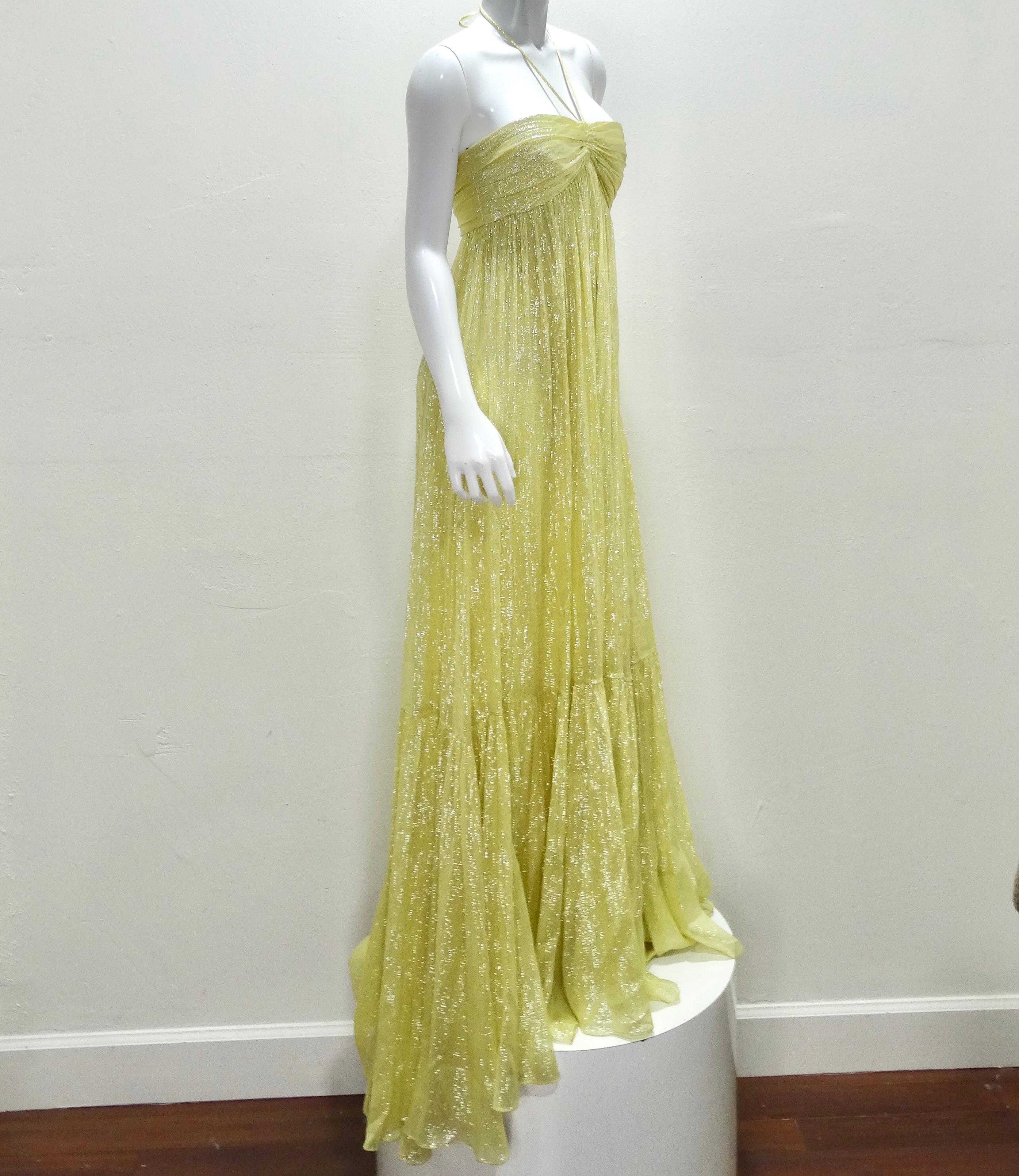 reia metallic chiffon gown