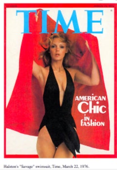 Halston Savage 1970s MET Museum Time Magazine Cover Black One Piece Swimsuit