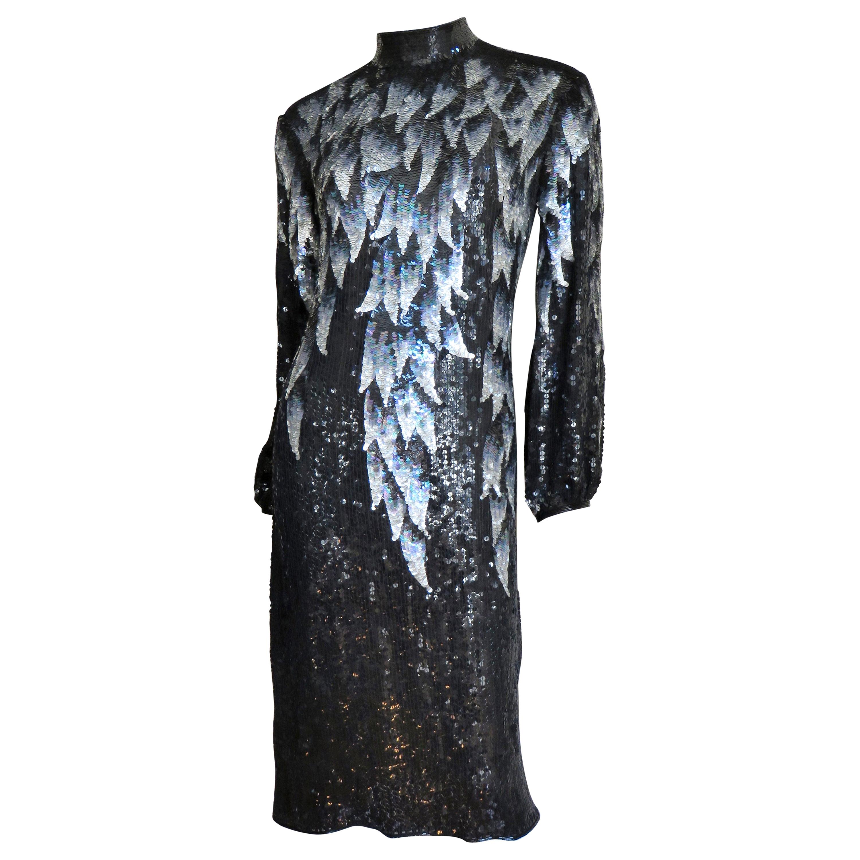 Halston Sequin Silk Dress 1970s