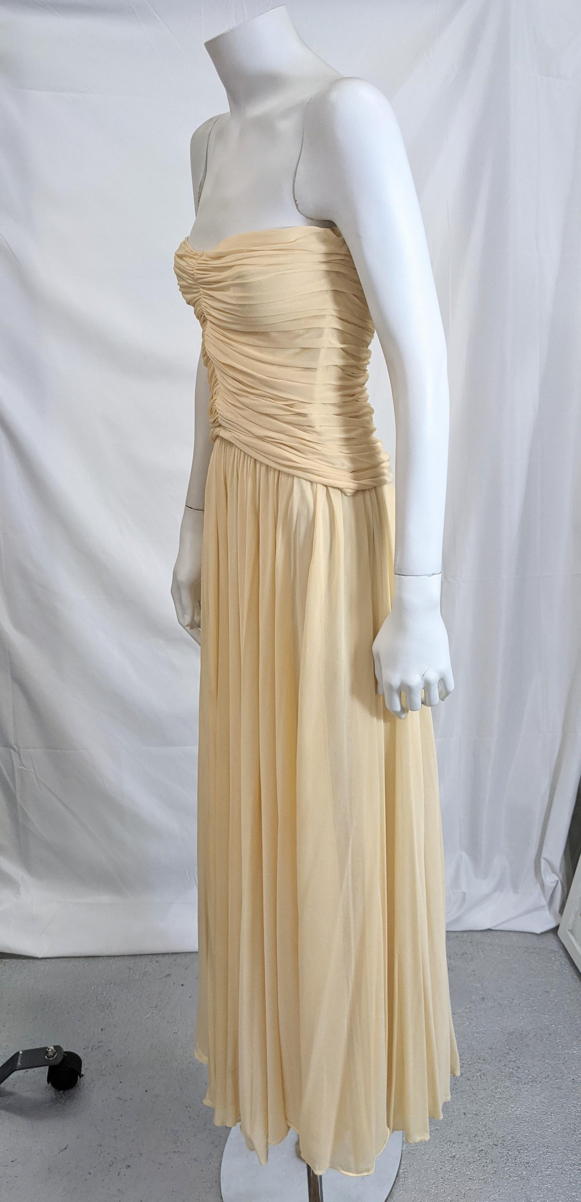 Beige Halston Silk Chiffon Jersey Grecian Goddess Dress For Sale