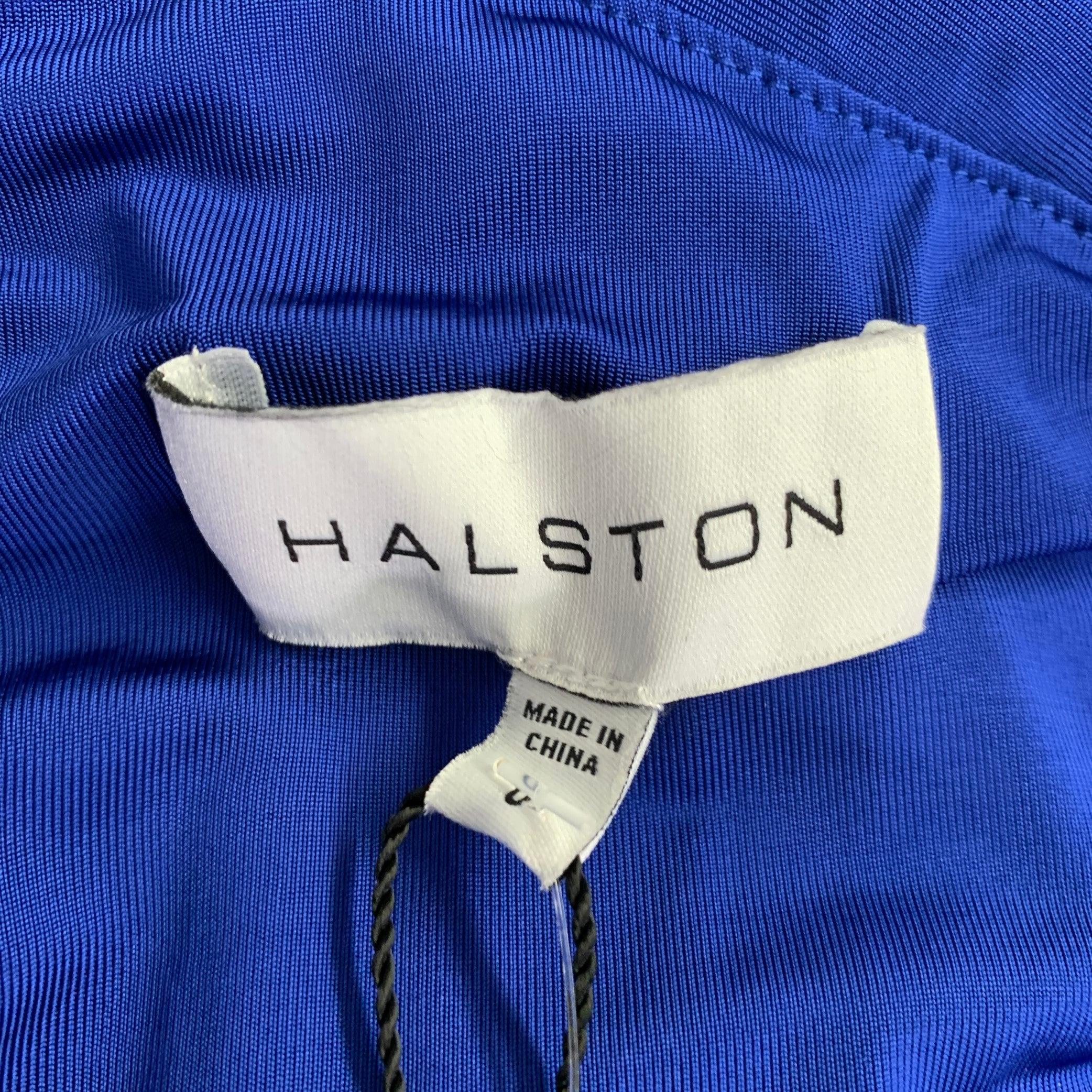 Women's HALSTON Size 0 Blue Cobalt Ruched Halter Long Evening Gown For Sale