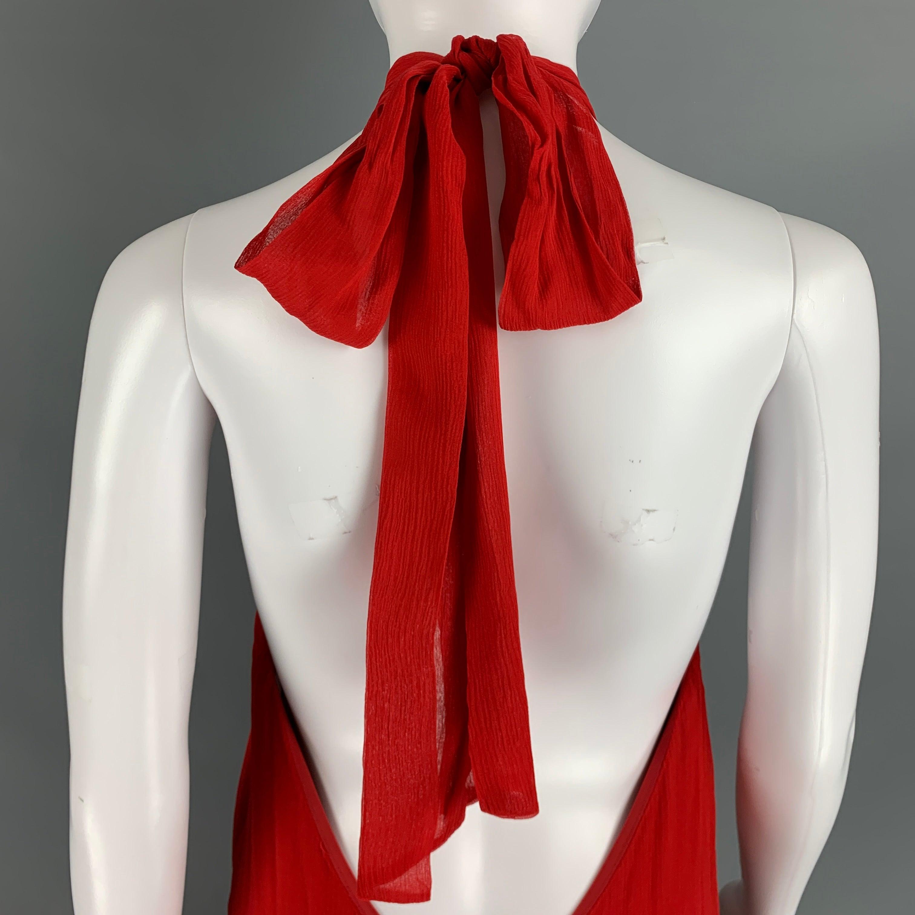 HALSTON Robe longue dos nu en soie rouge taille 10 1